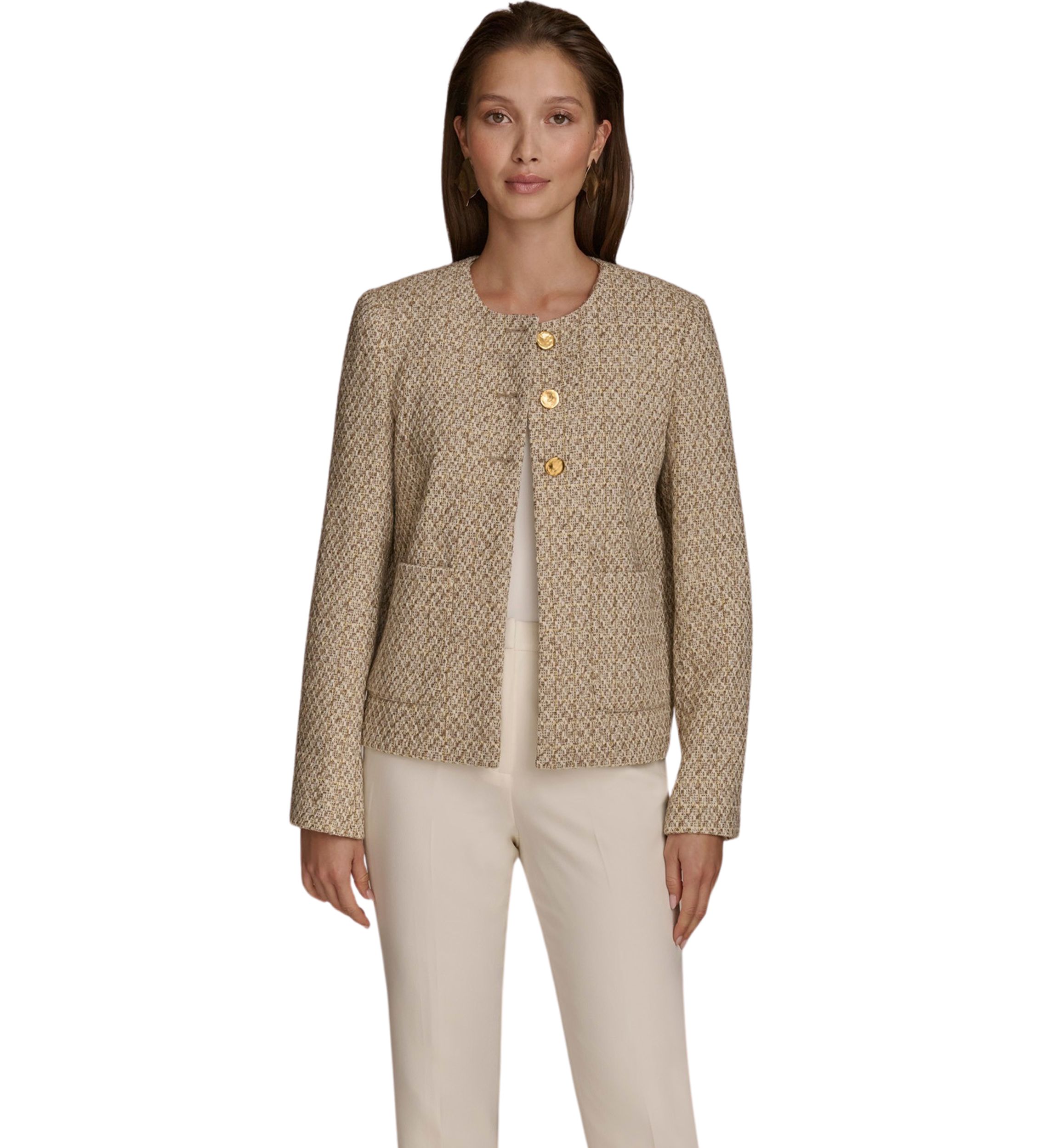 Womens Long Sleeve Metallic Tweed Jacket 
