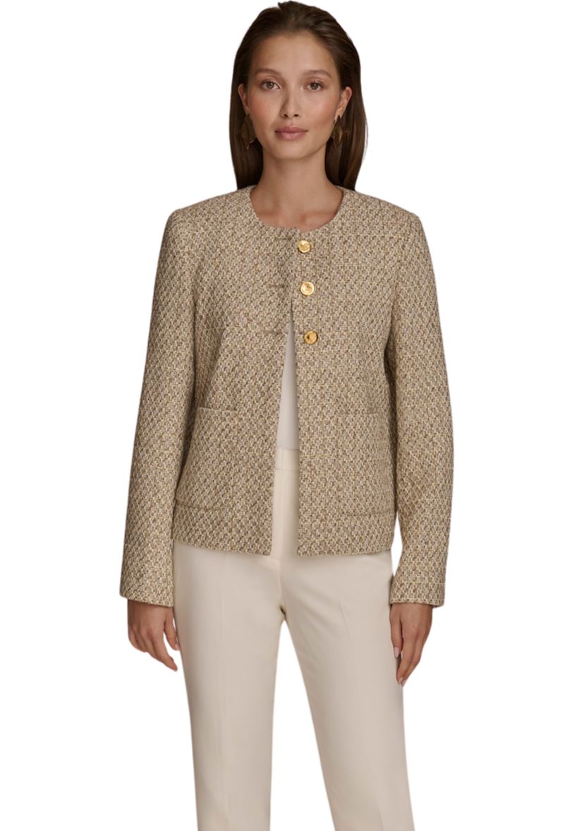 Womens Long Sleeve Metallic Tweed Jacket 