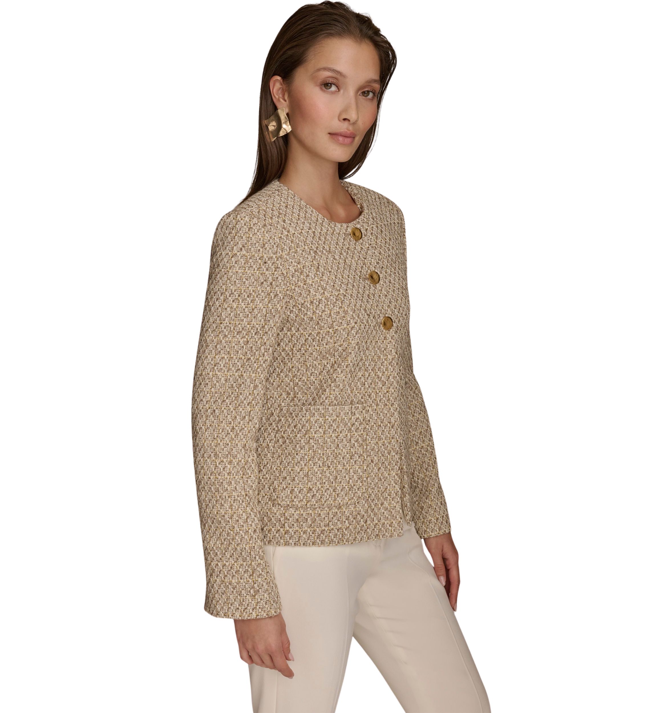 Womens Long Sleeve Metallic Tweed Jacket 