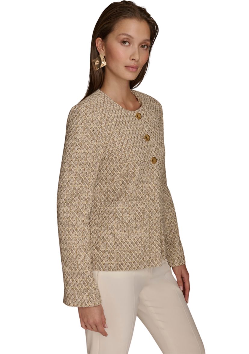 Womens Long Sleeve Metallic Tweed Jacket 