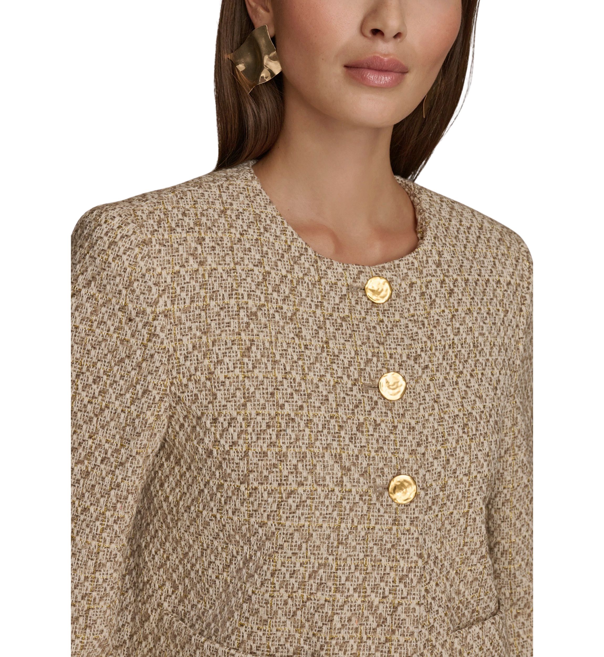 Womens Long Sleeve Metallic Tweed Jacket 