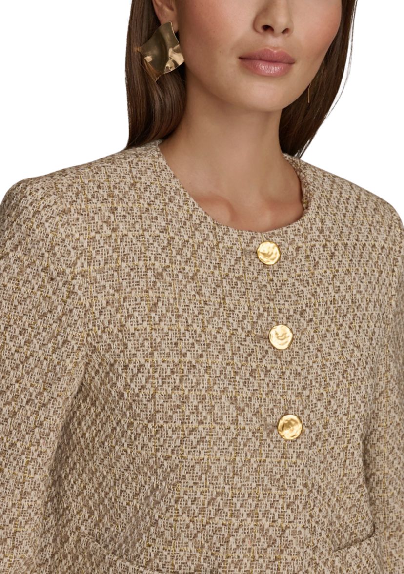 Womens Long Sleeve Metallic Tweed Jacket 