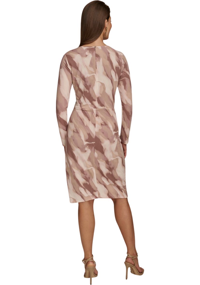 Womens Long Sleeve Printed Side Ruched Dress