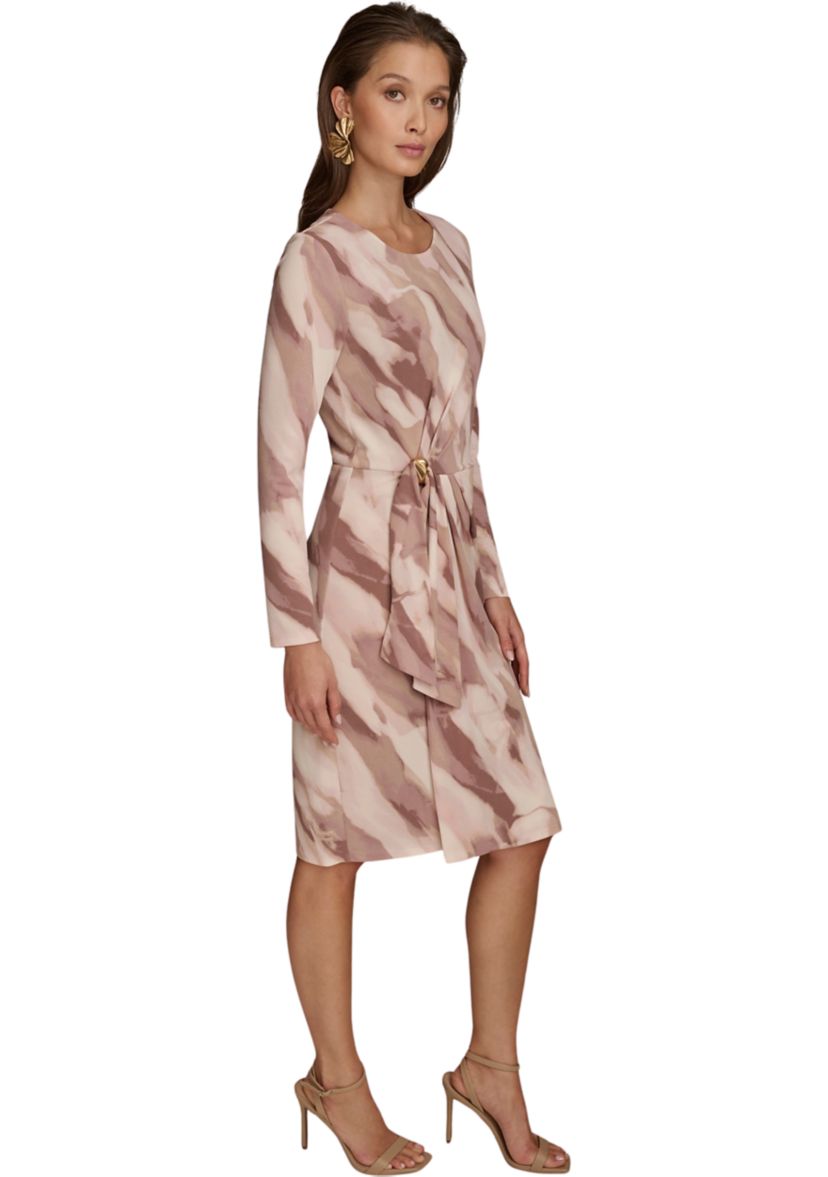 Womens Long Sleeve Printed Side Ruched Dress