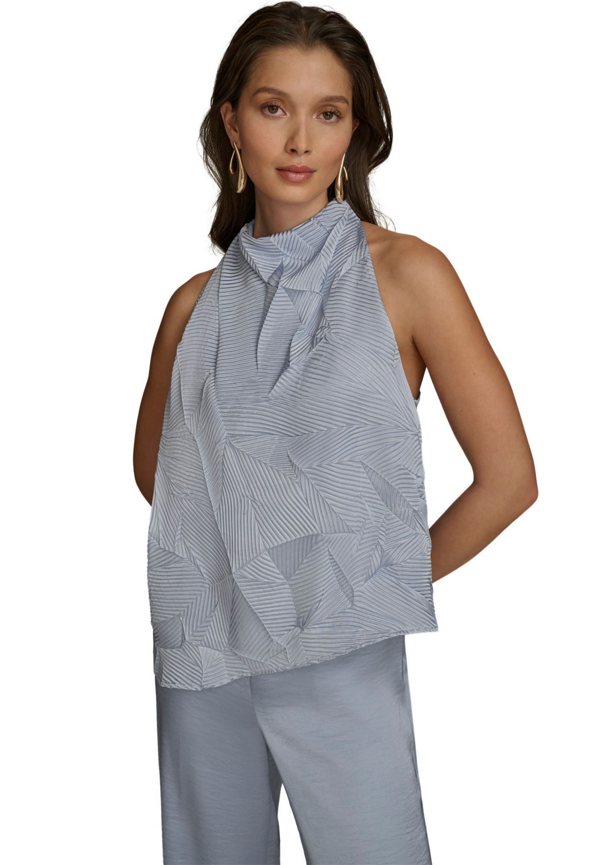 Womens Sleeveless Asymmetrical Hem Textured Blouse