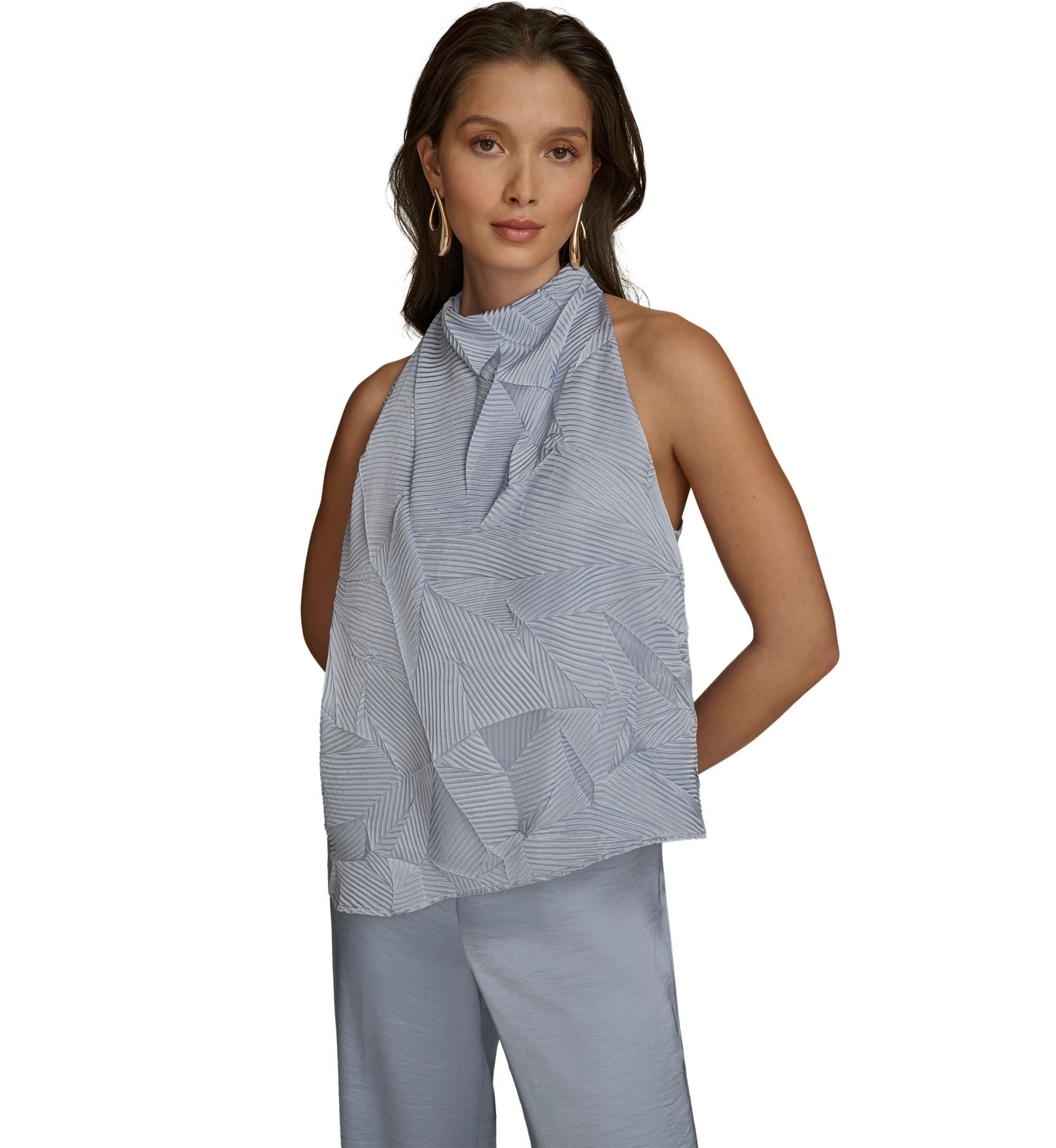 Womens Sleeveless Asymmetrical Hem Textured Blouse