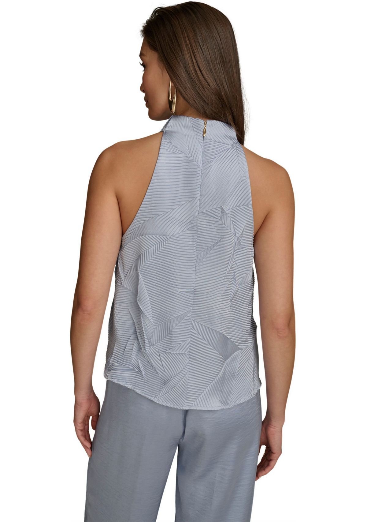 Womens Sleeveless Asymmetrical Hem Textured Blouse