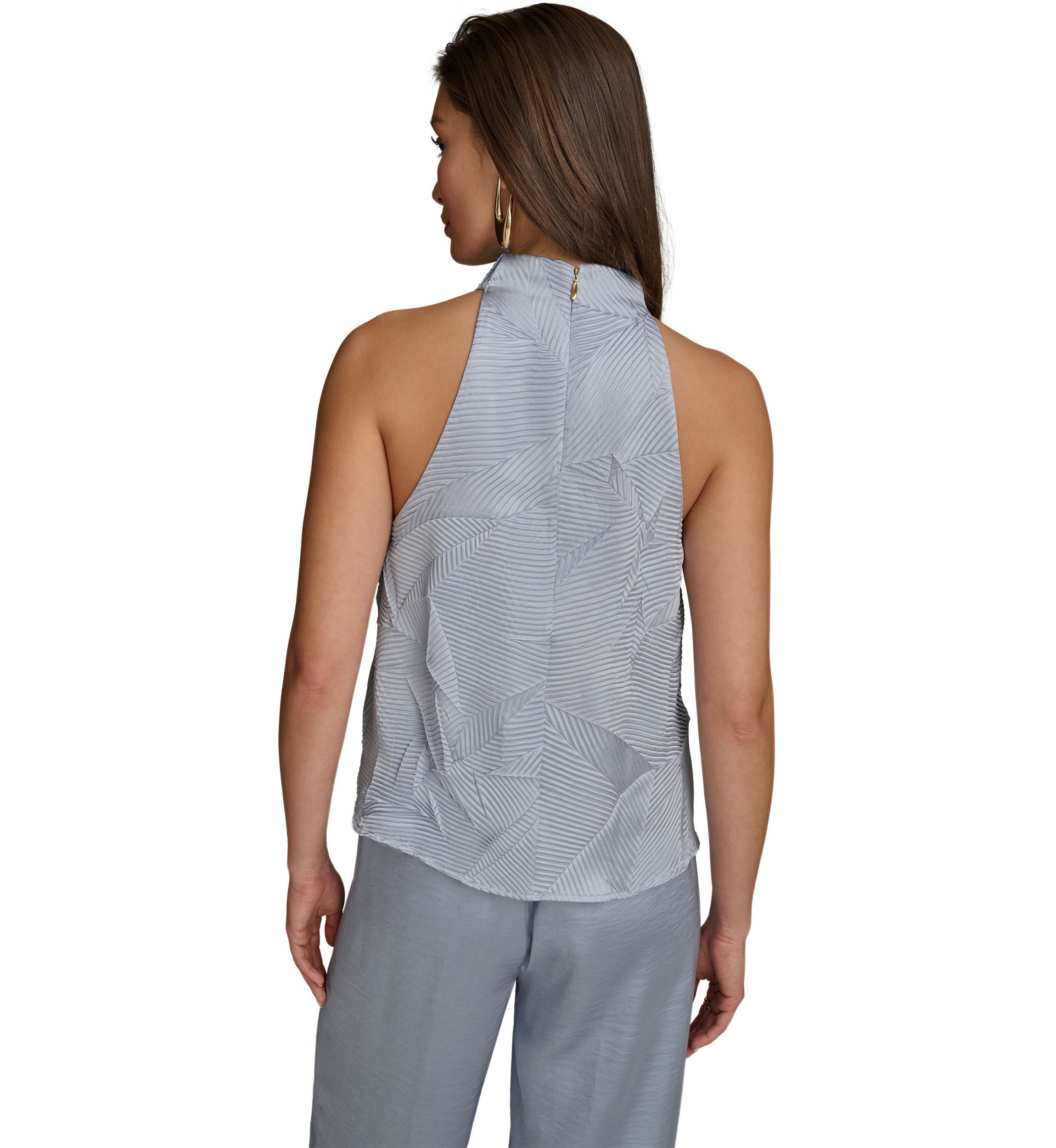 Womens Sleeveless Asymmetrical Hem Textured Blouse