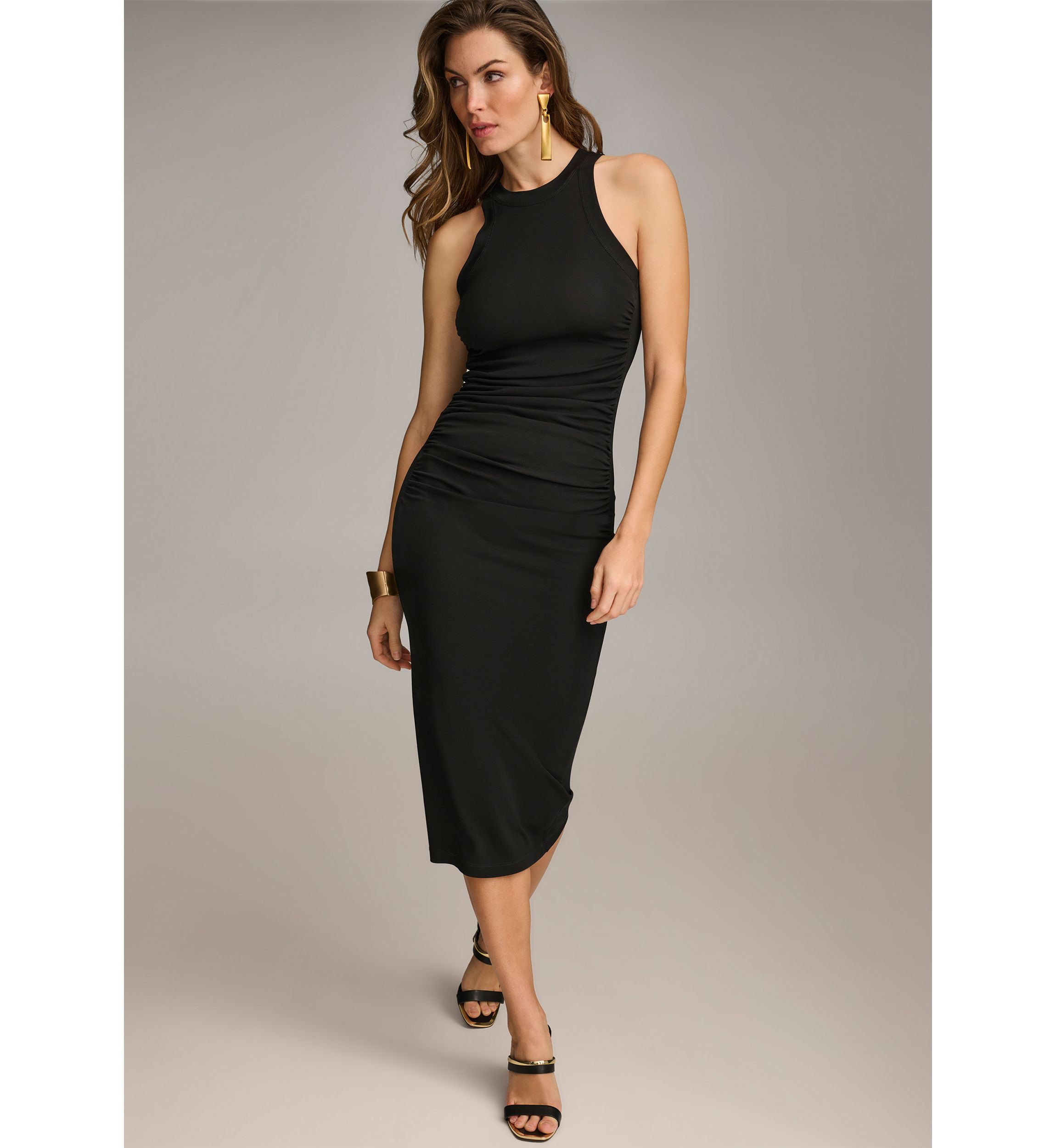 Womens Sleeveless Side Ruched Dress