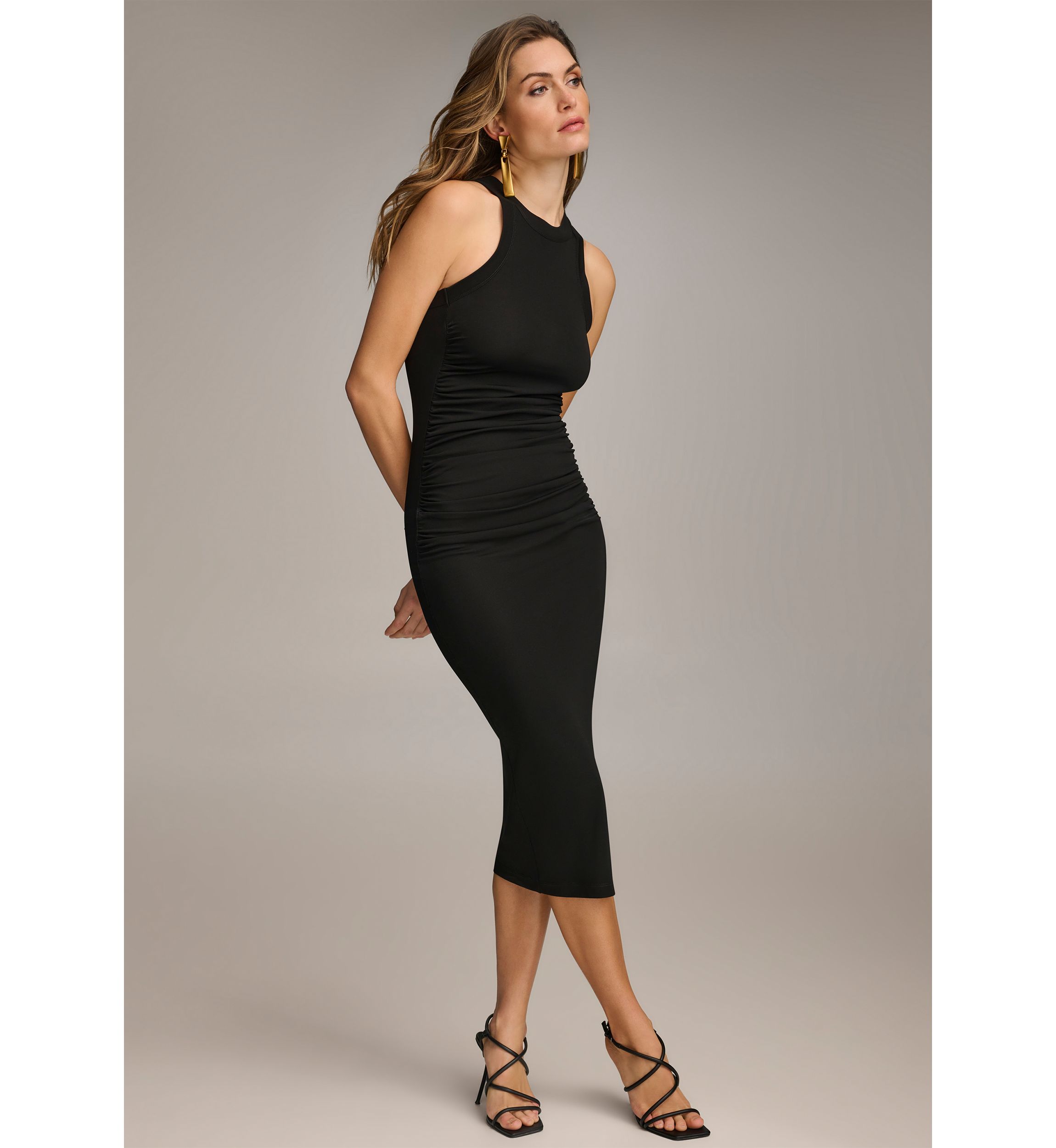 Womens Sleeveless Side Ruched Dress