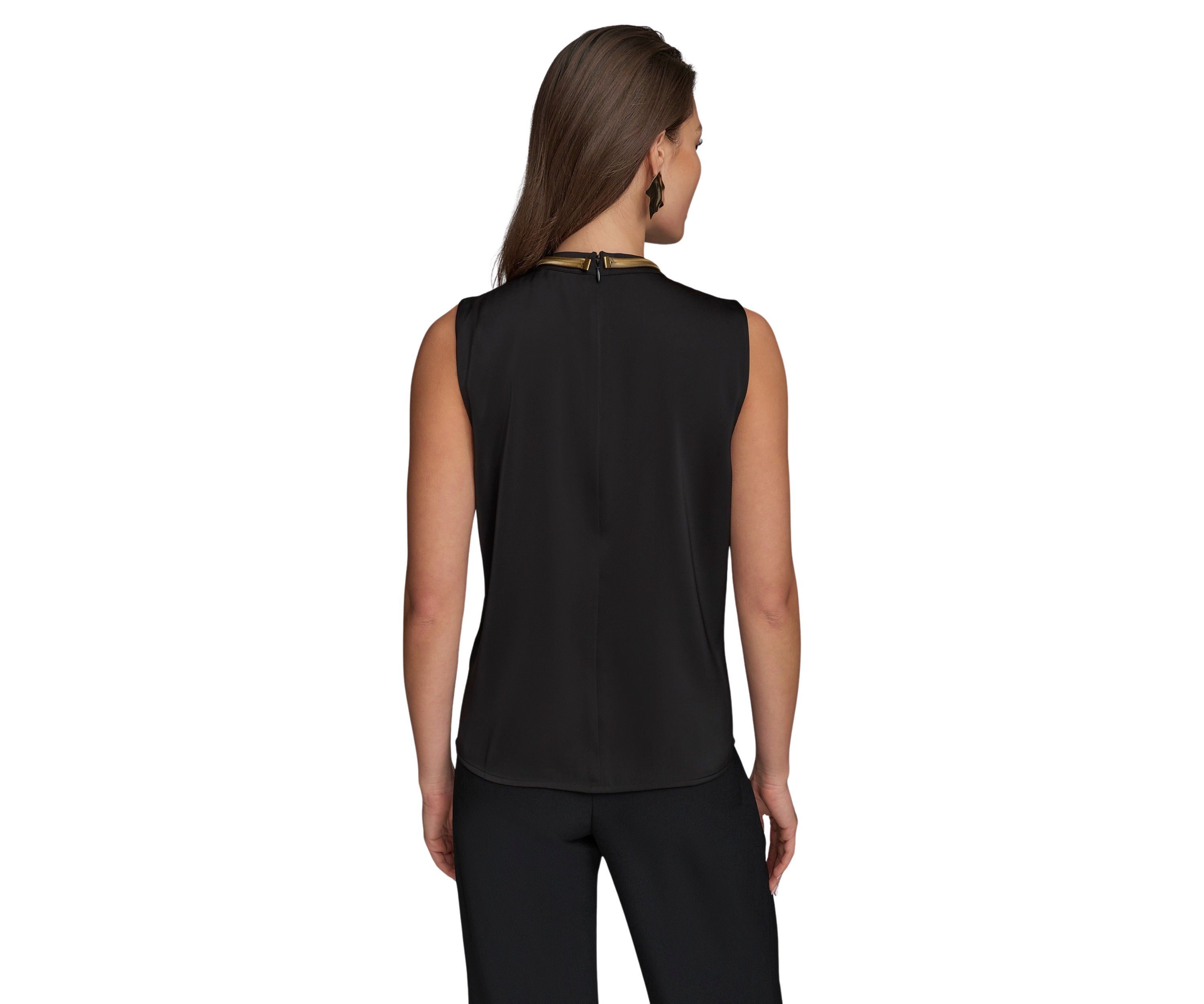 Womens Sleeveless Hardware Mock Neck Blouse