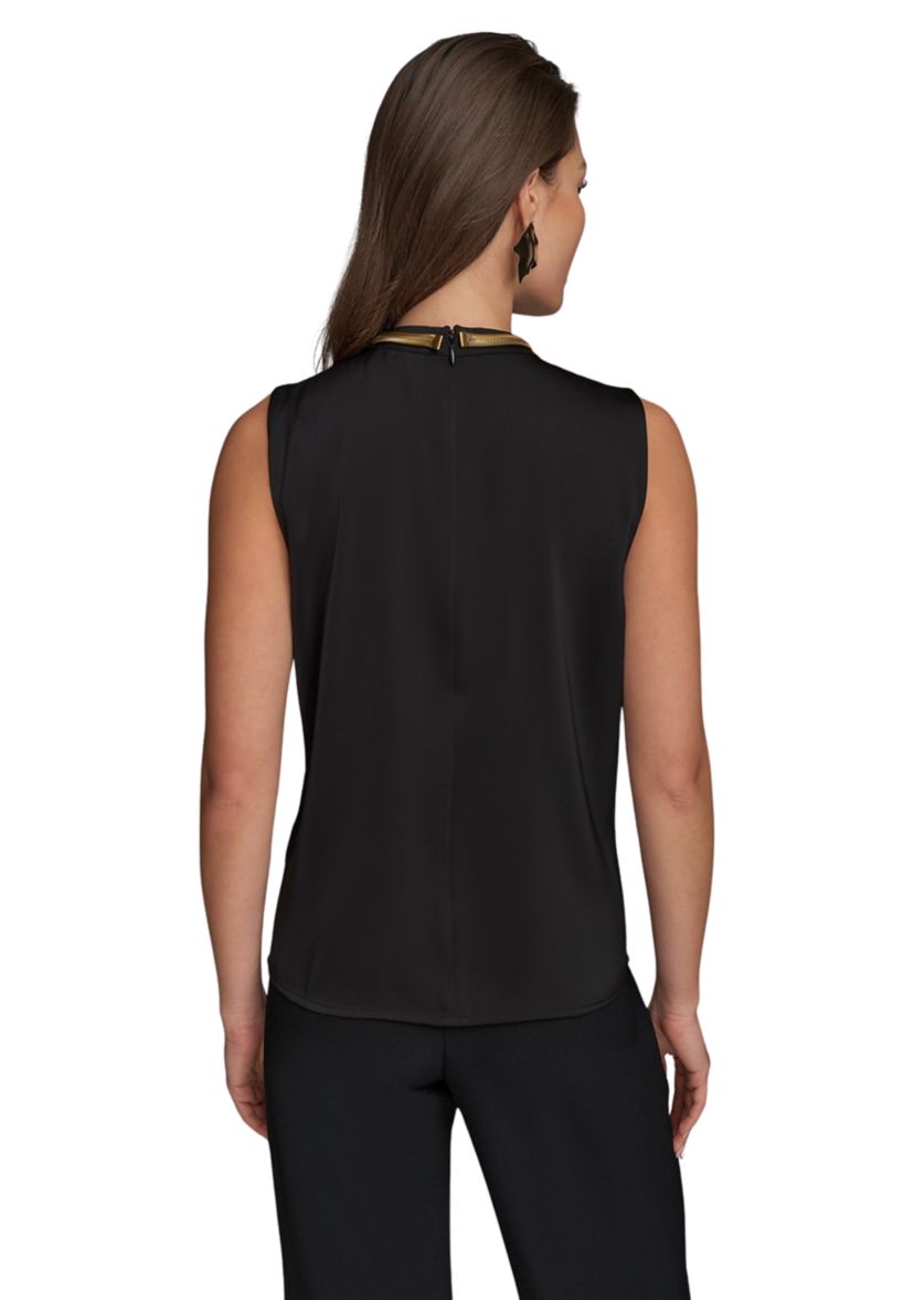 Womens Sleeveless Hardware Mock Neck Blouse