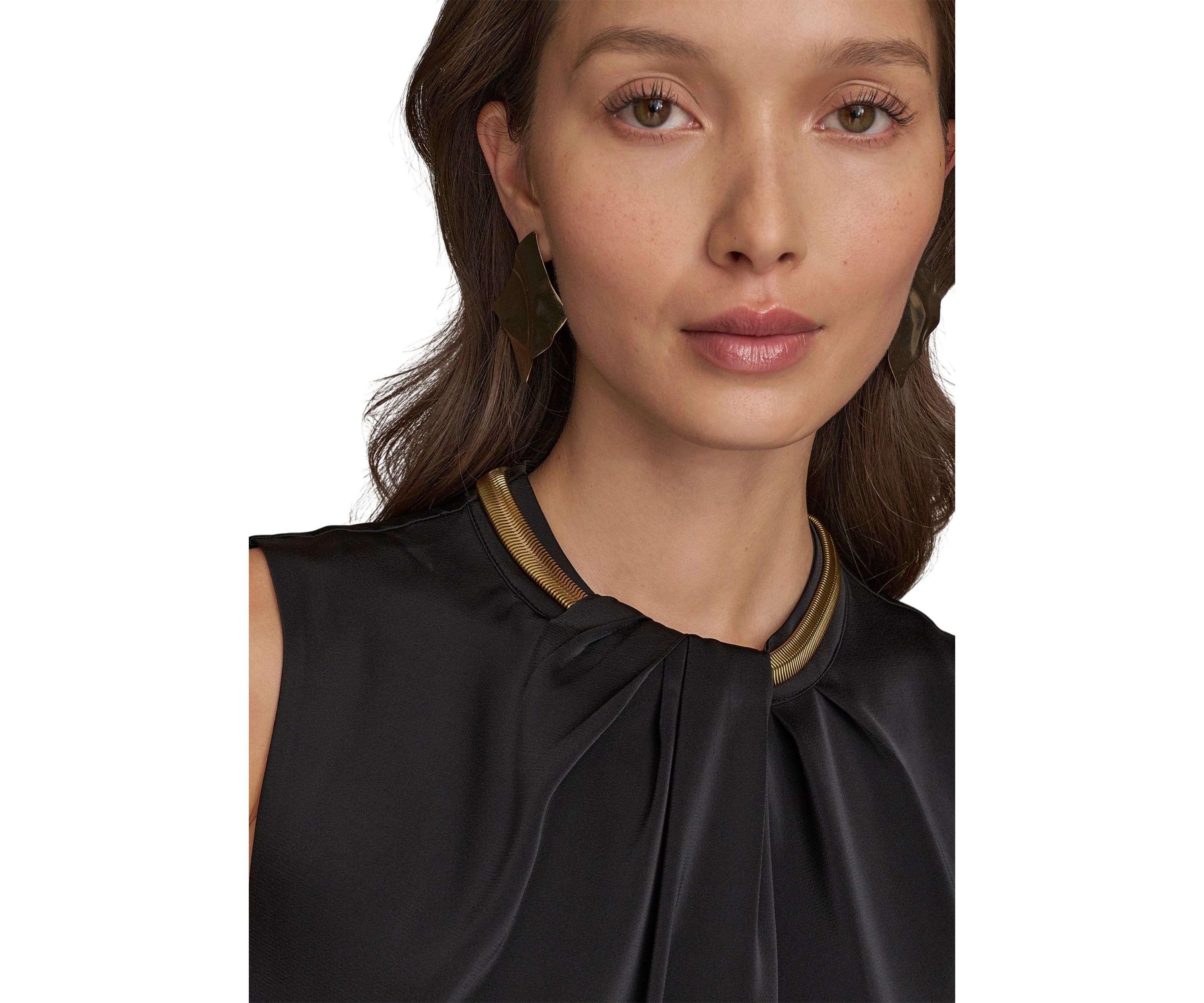 Womens Sleeveless Hardware Mock Neck Blouse