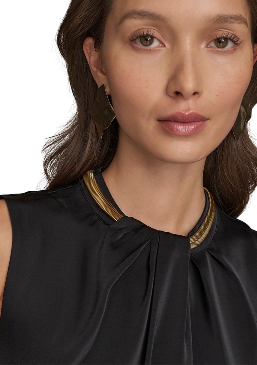 Womens Sleeveless Hardware Mock Neck Blouse