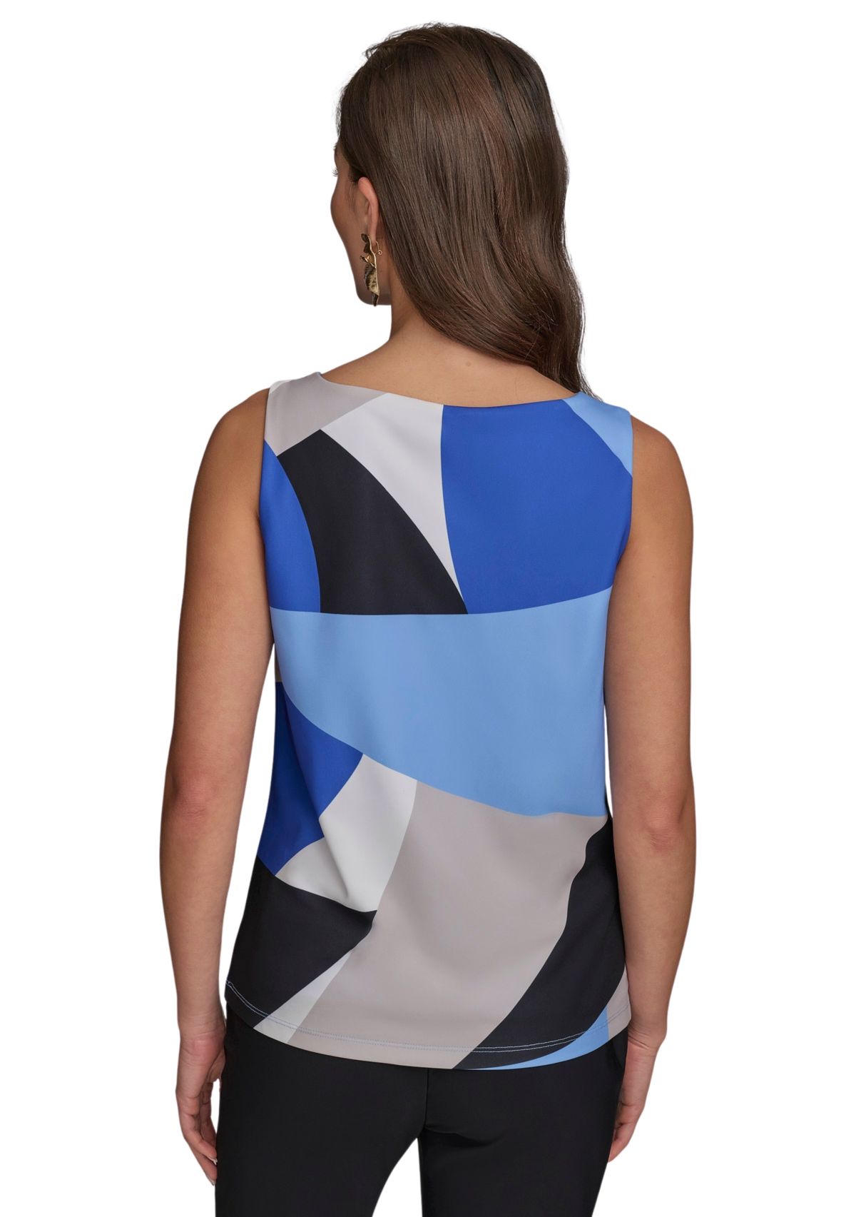 Womens Sleeveless Cowl Neck Color Block Print Blouse