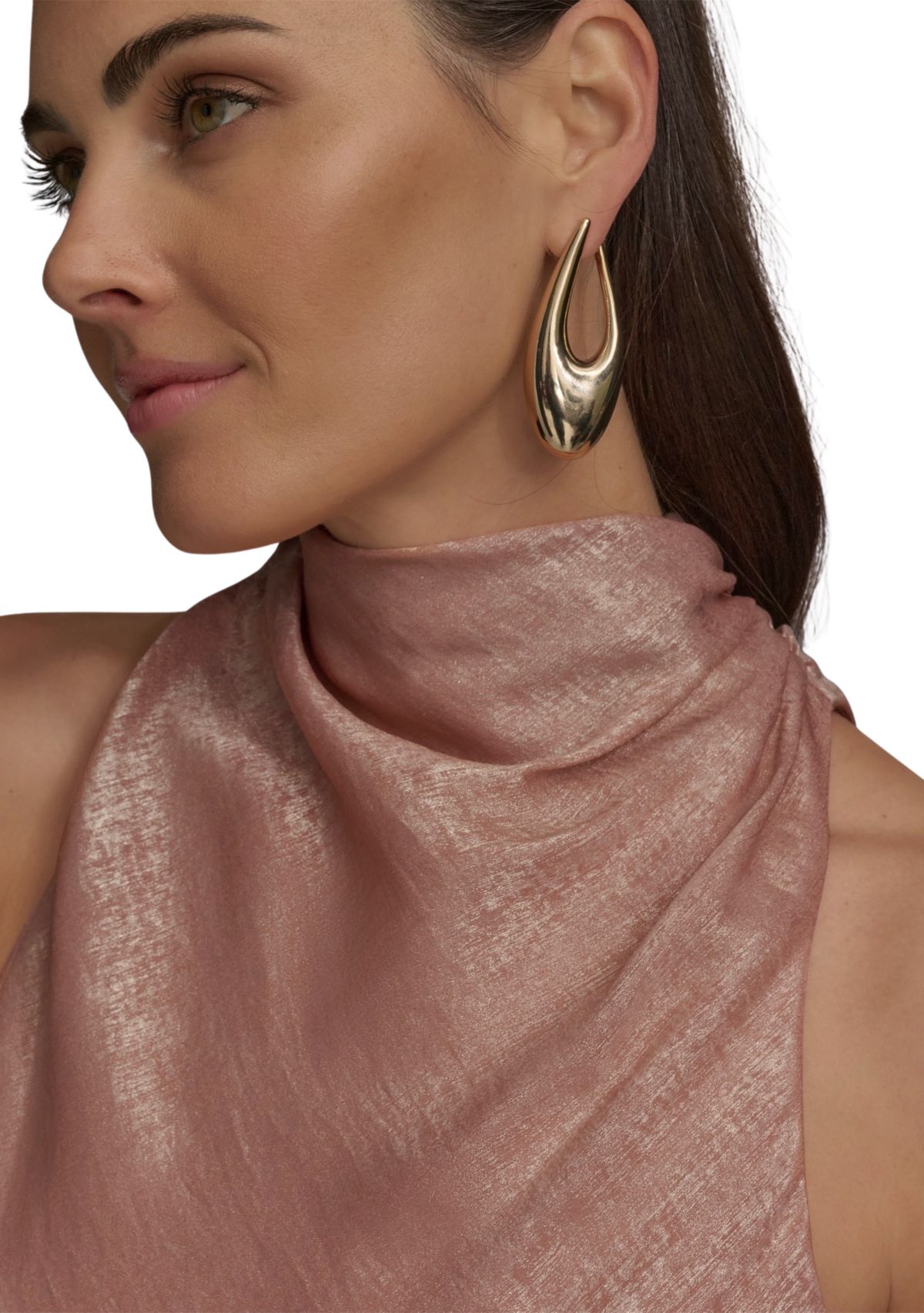 Womens Sleeveless Metallic Asymmetrical Funnel Neck Blouse