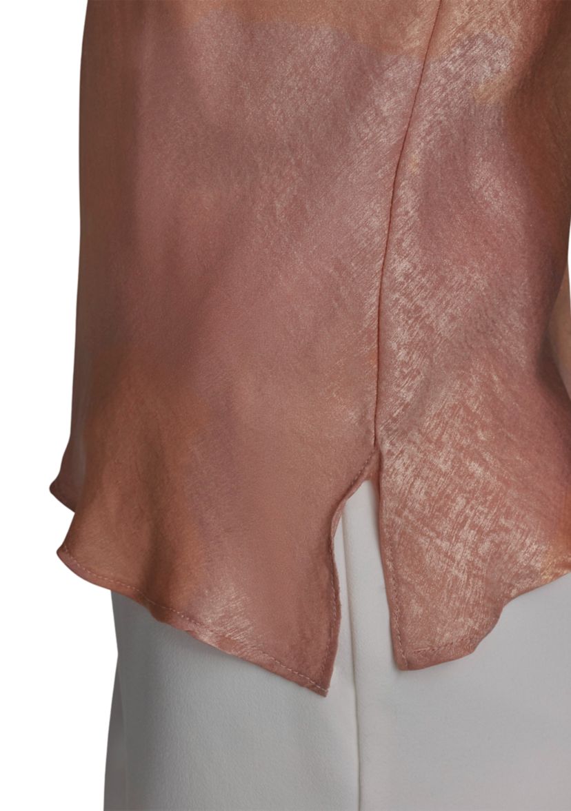 Womens Sleeveless Metallic Asymmetrical Funnel Neck Blouse
