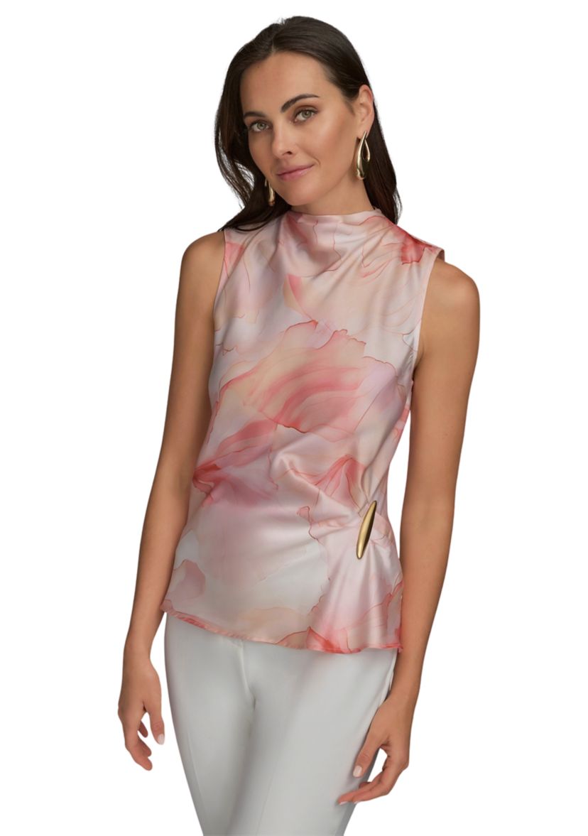 Womens Sleeveless Floral Hardware Top