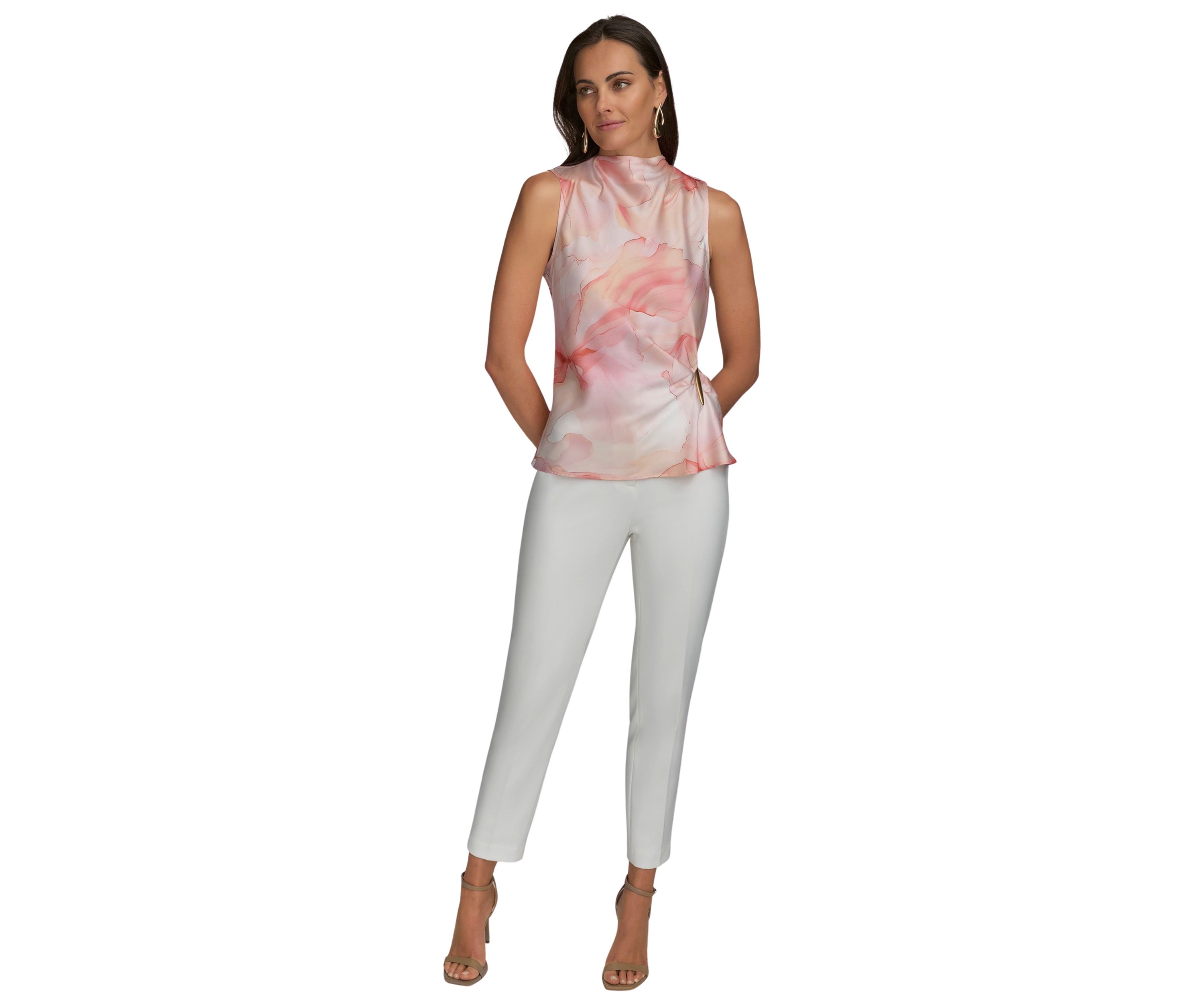 Womens Sleeveless Floral Hardware Top