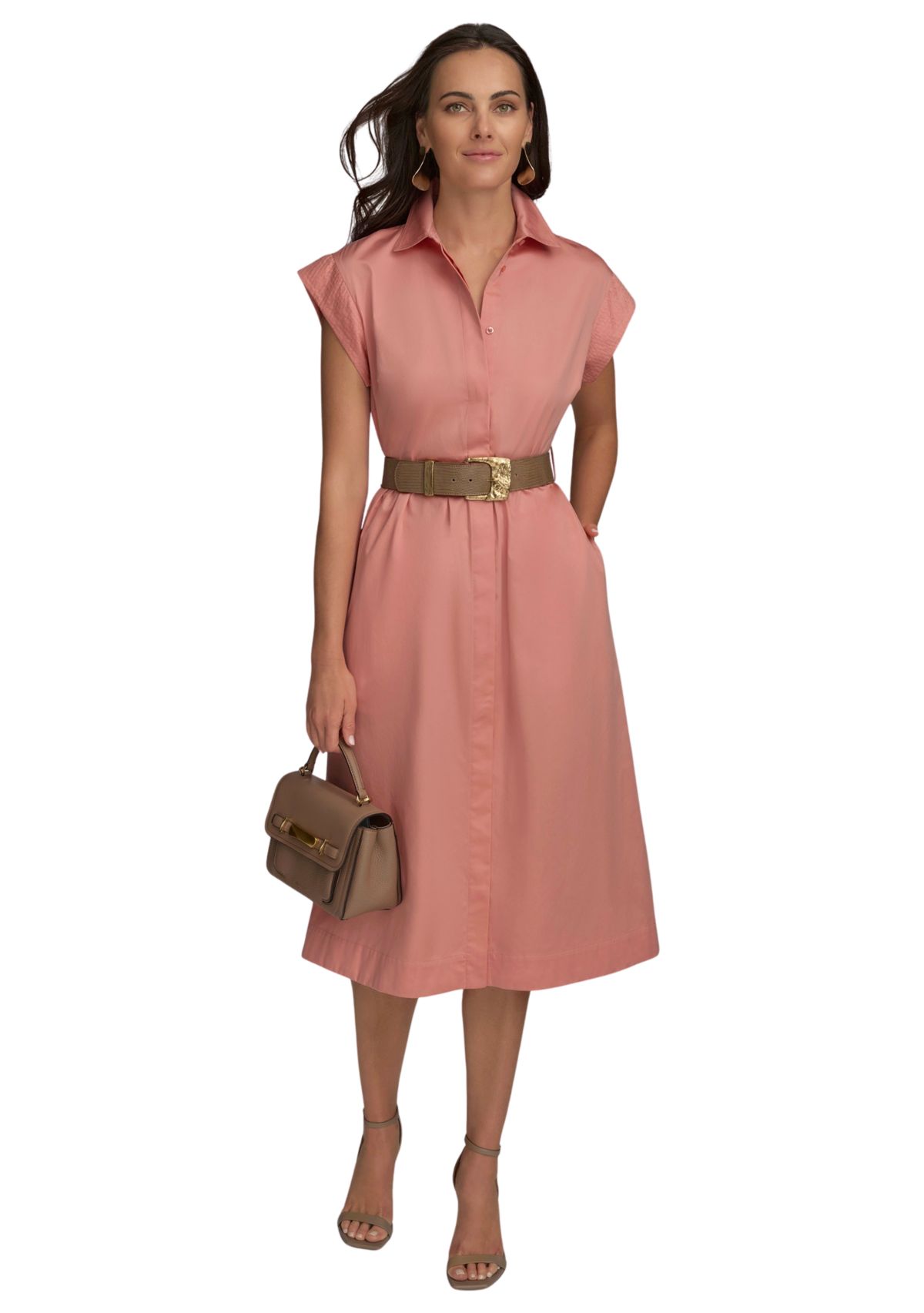 Womens Short Sleeve Belted Shirtdress 
