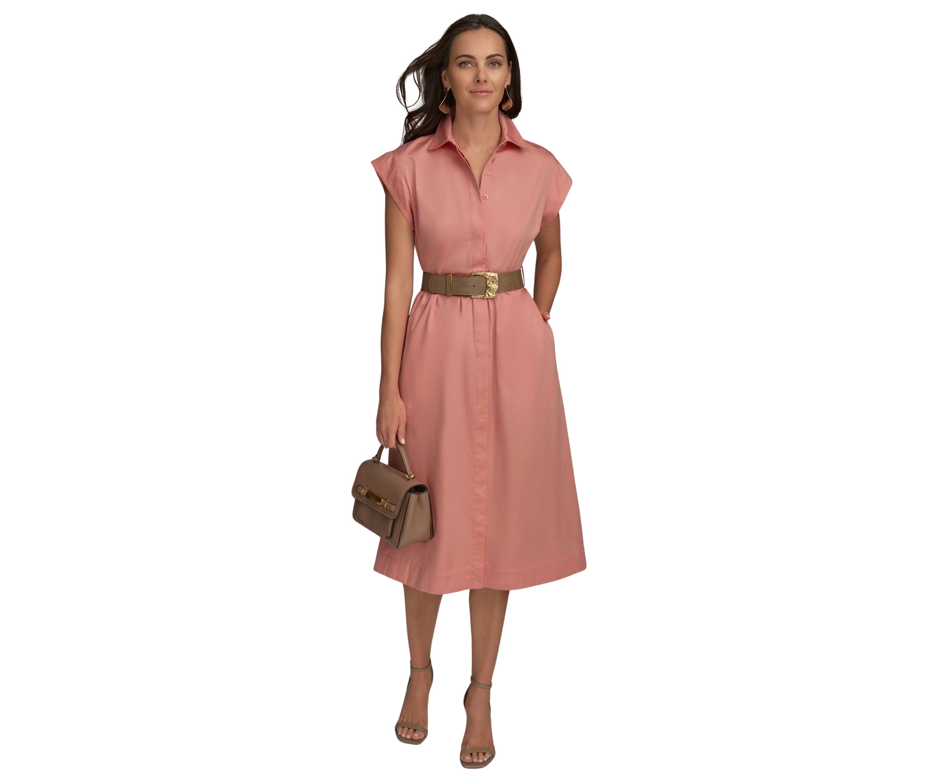 Womens Short Sleeve Belted Shirtdress 
