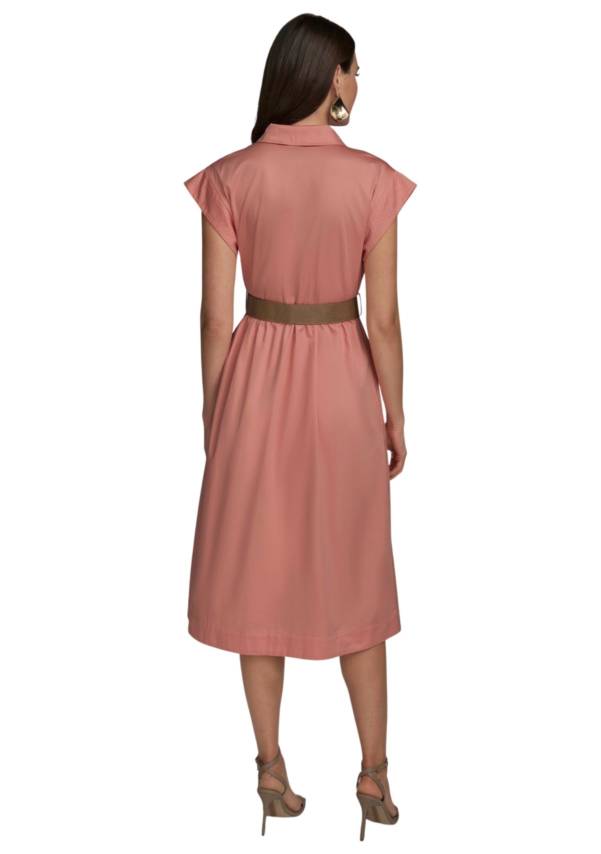 Womens Short Sleeve Belted Shirtdress 