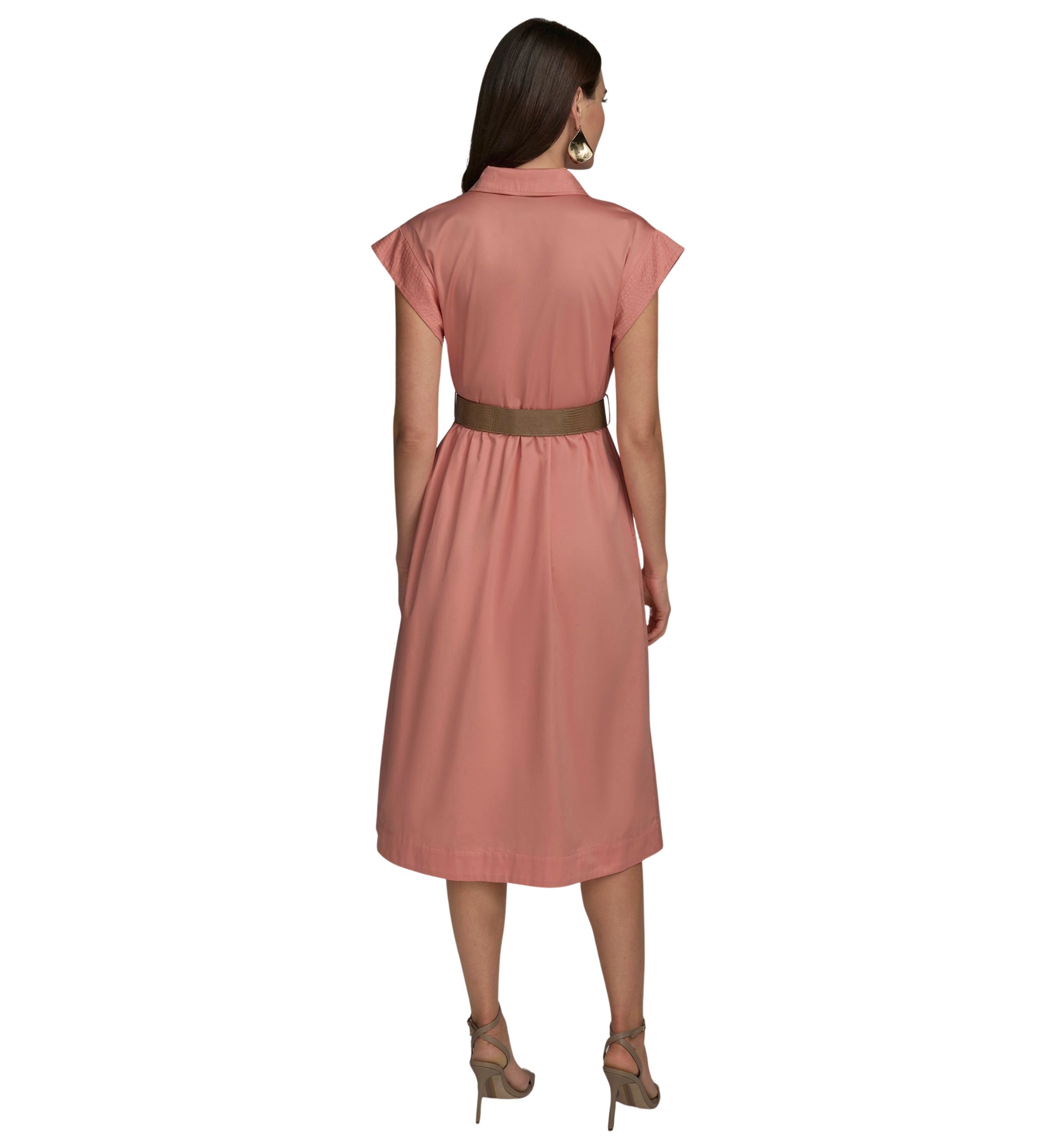 Womens Short Sleeve Belted Shirtdress 