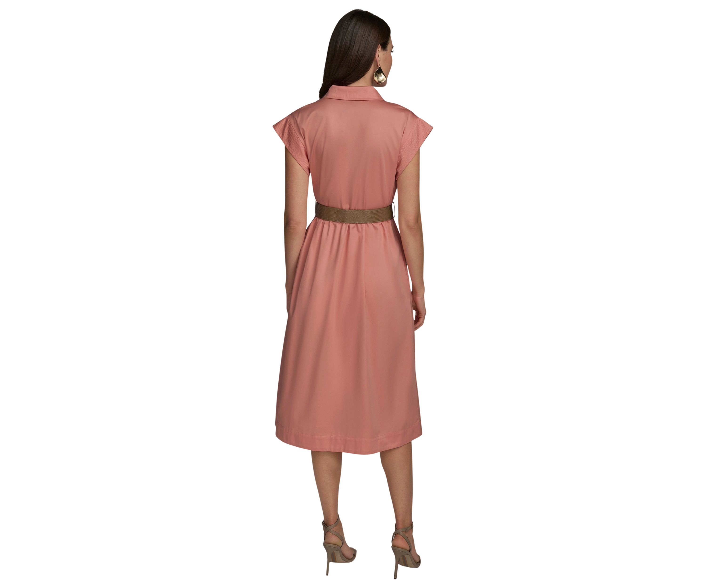 Womens Short Sleeve Belted Shirtdress 