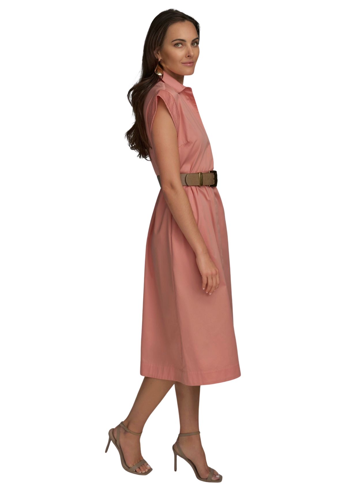 Womens Short Sleeve Belted Shirtdress 