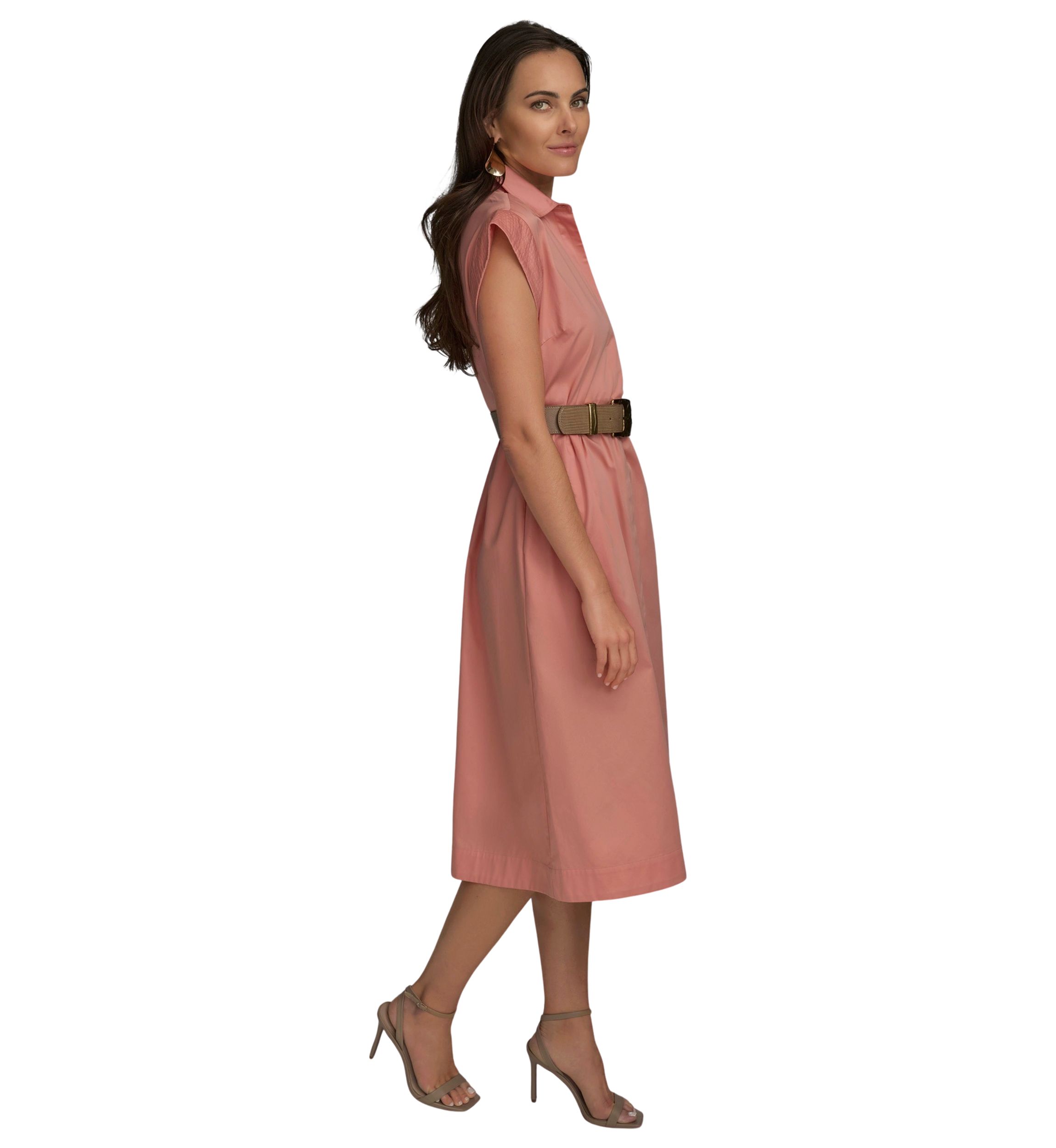 Womens Short Sleeve Belted Shirtdress 