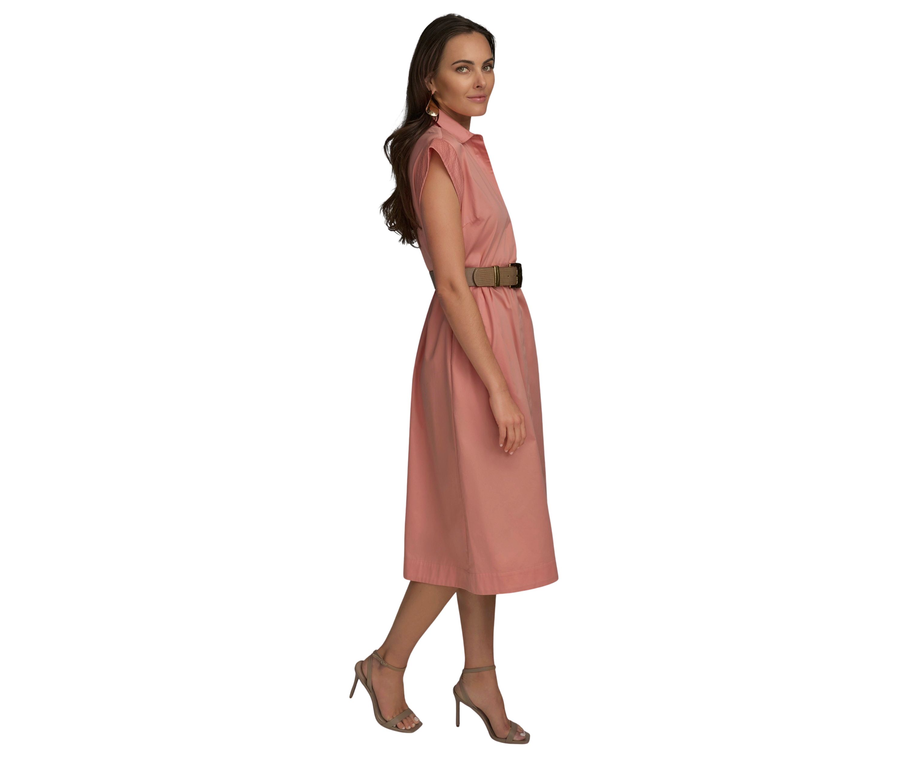 Womens Short Sleeve Belted Shirtdress 