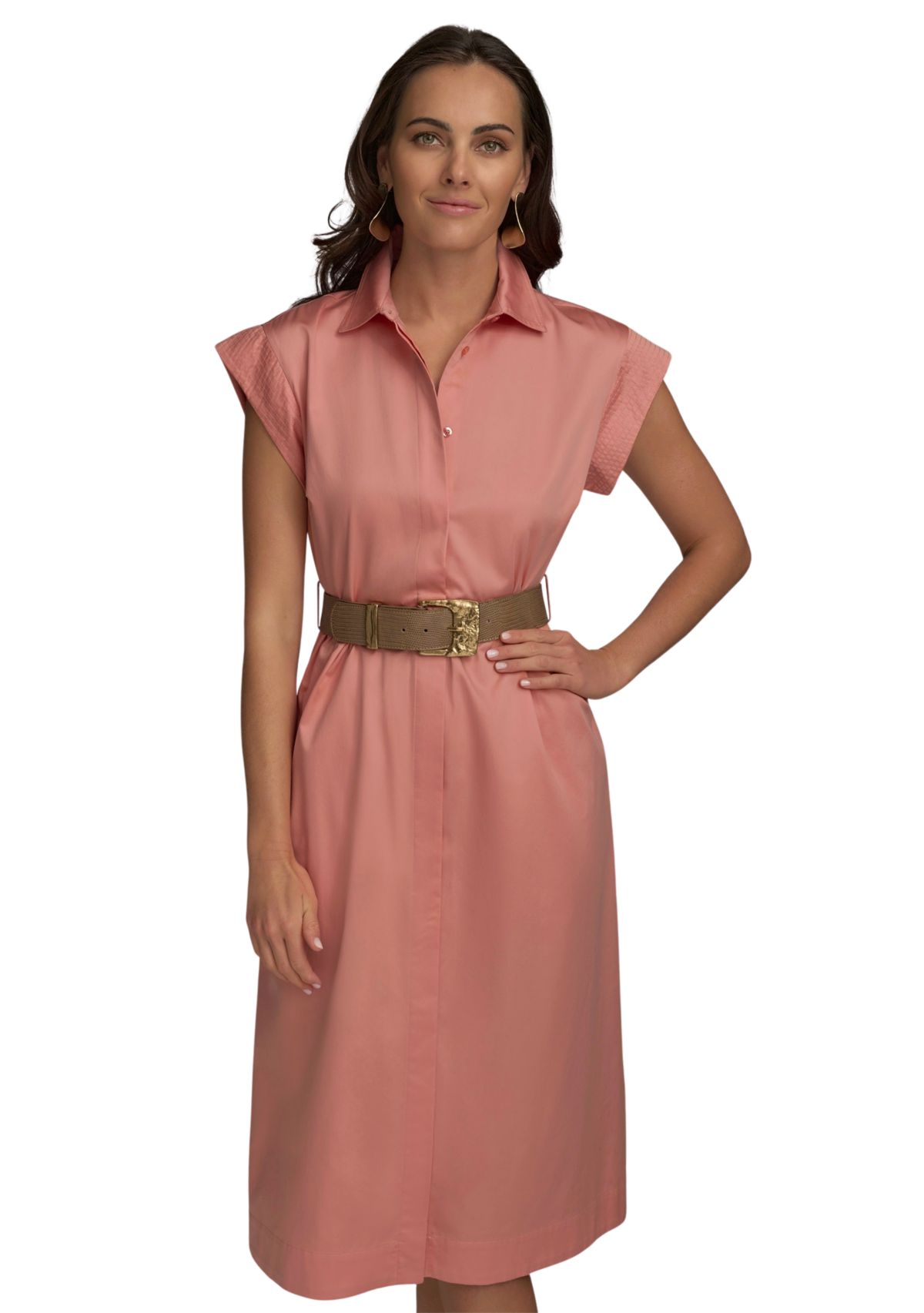 Womens Short Sleeve Belted Shirtdress 