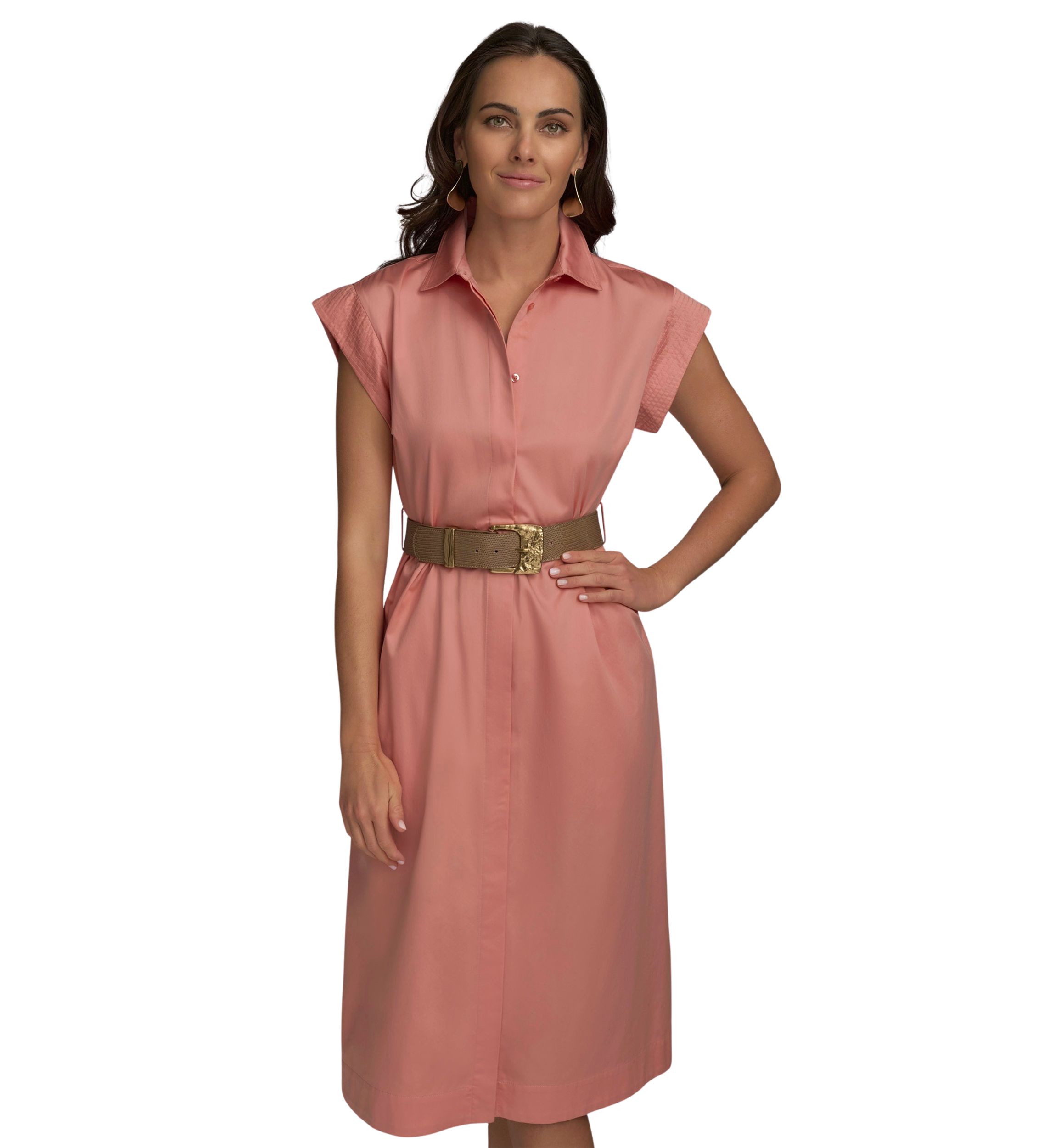 Womens Short Sleeve Belted Shirtdress 
