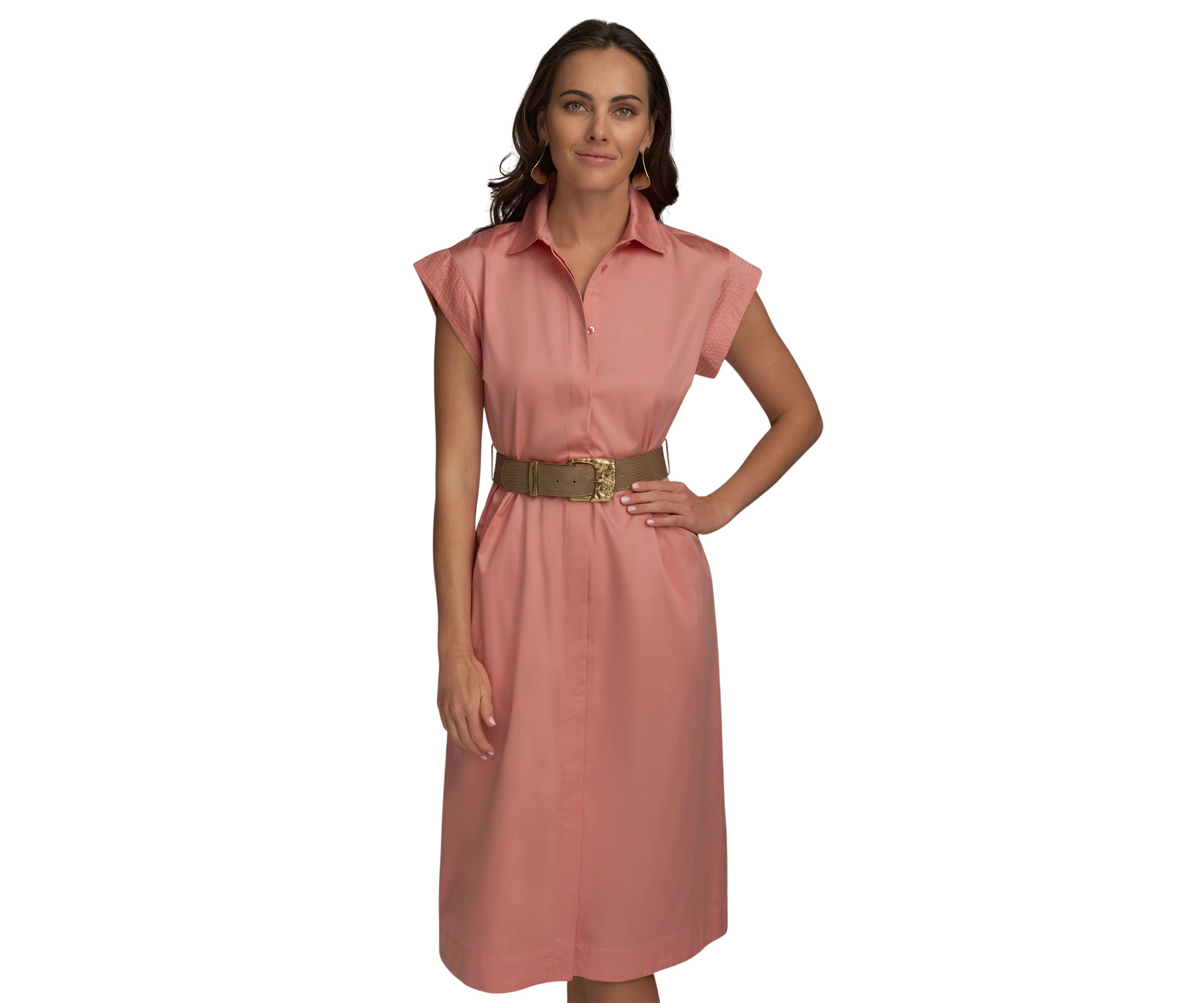 Womens Short Sleeve Belted Shirtdress 