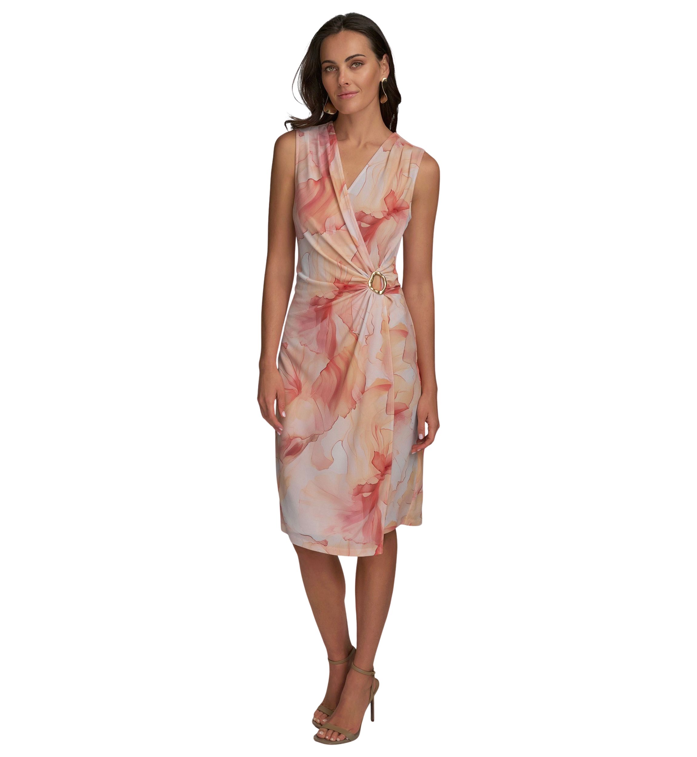 Womens Sleeveless Hardware Floral Dress 