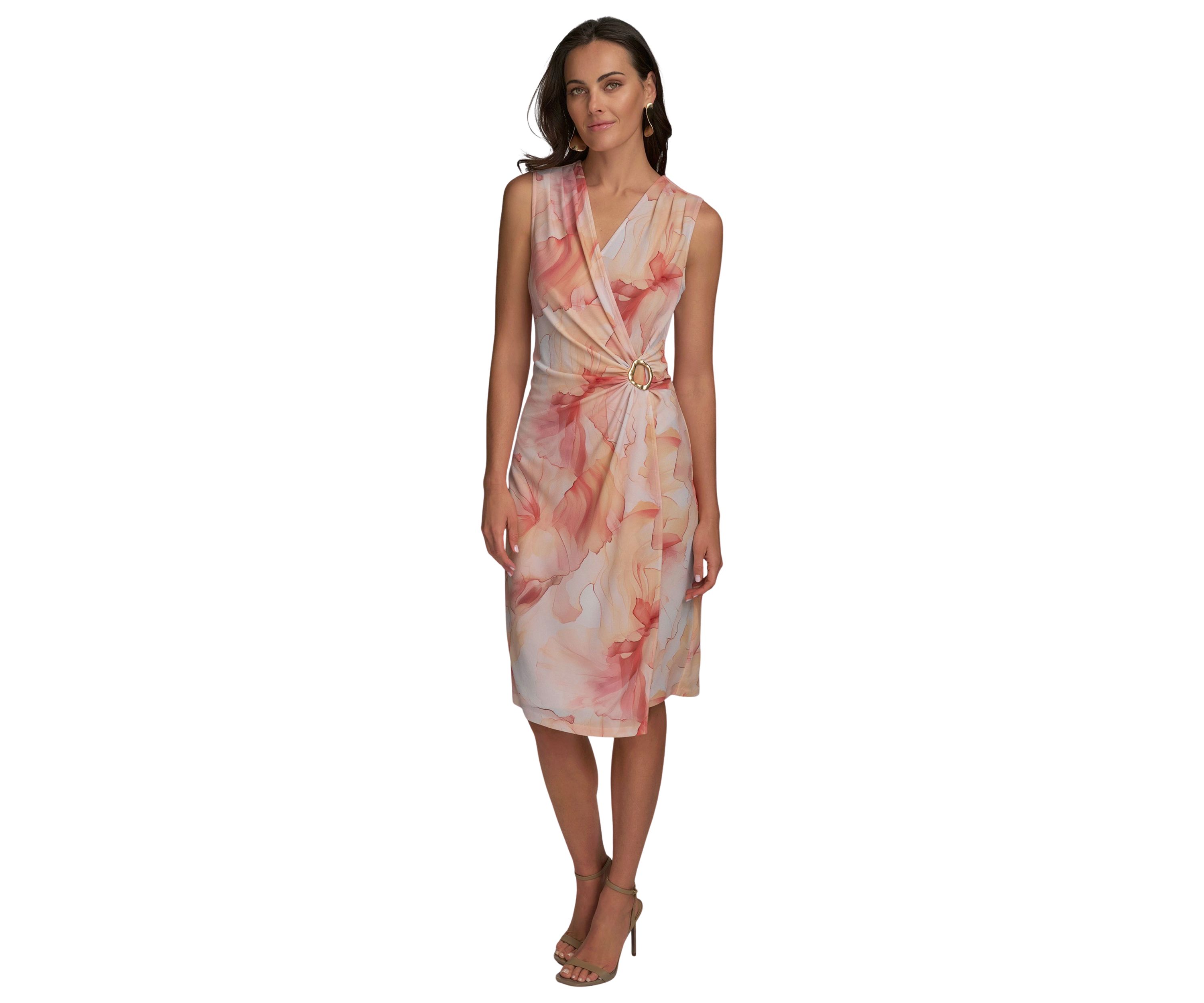Womens Sleeveless Hardware Floral Dress 