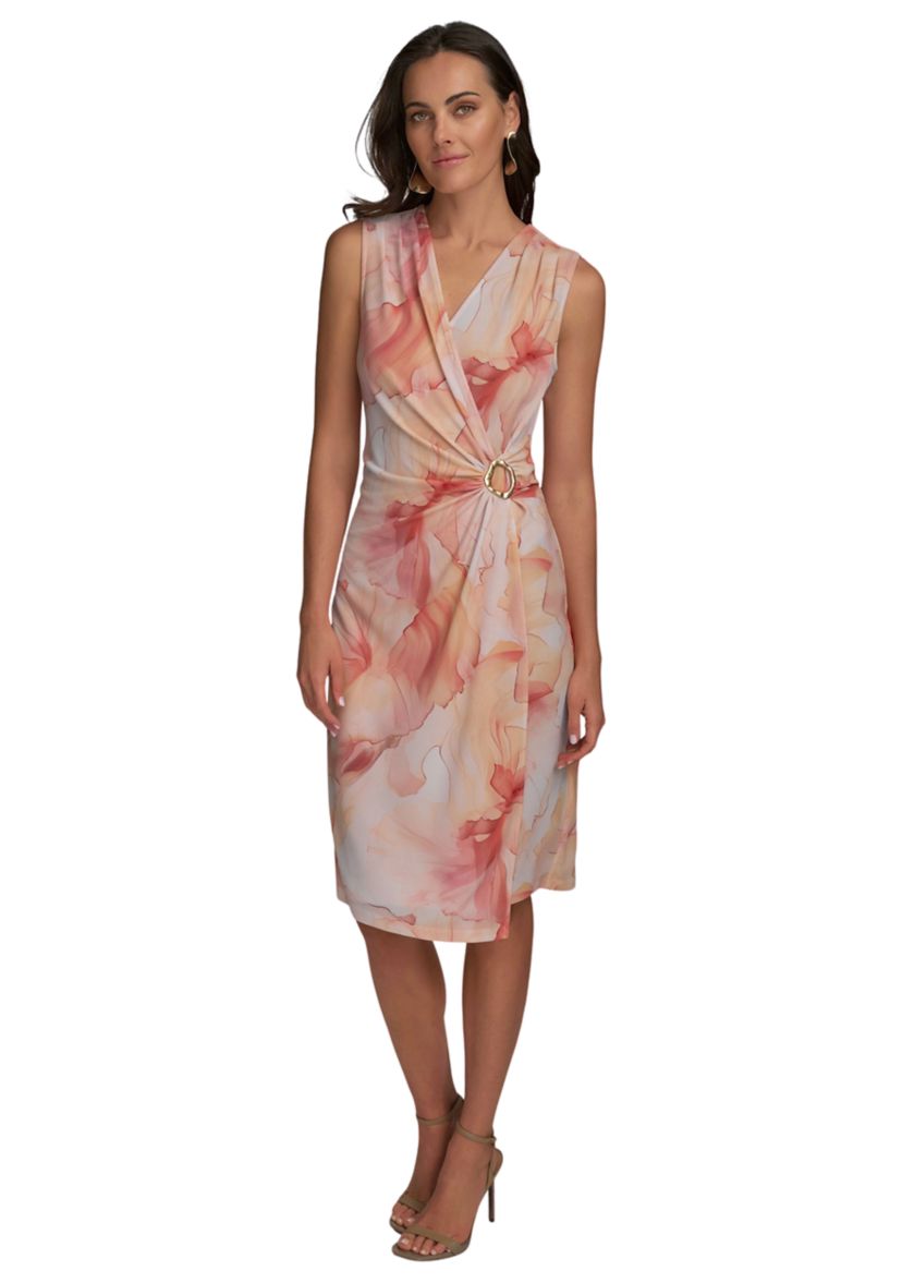 Womens Sleeveless Hardware Floral Dress 