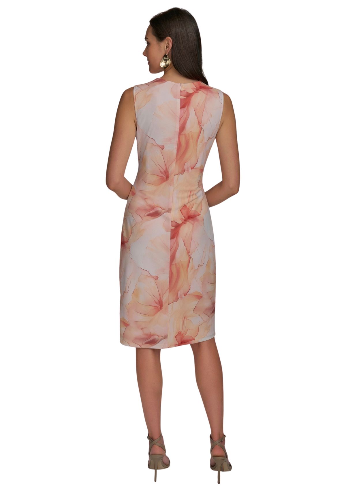Womens Sleeveless Hardware Floral Dress 