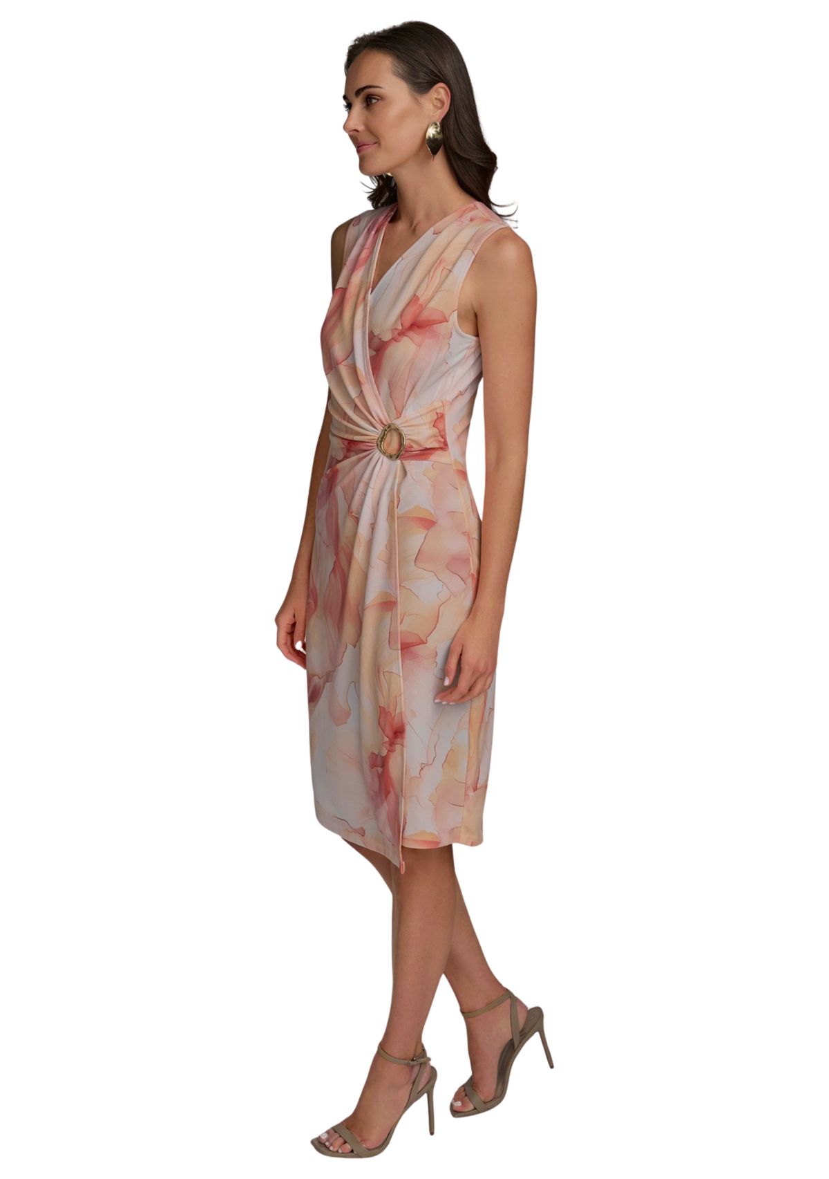 Womens Sleeveless Hardware Floral Dress 