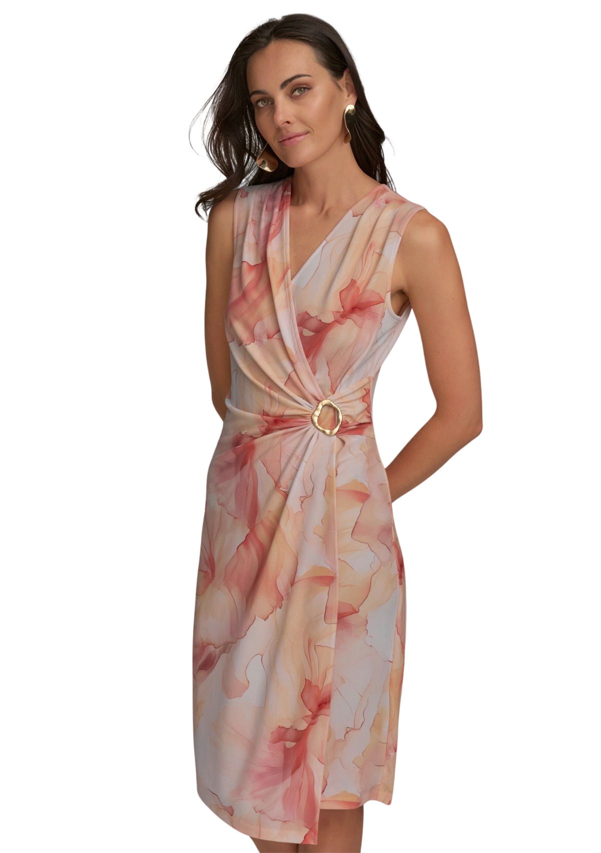 Womens Sleeveless Hardware Floral Dress 