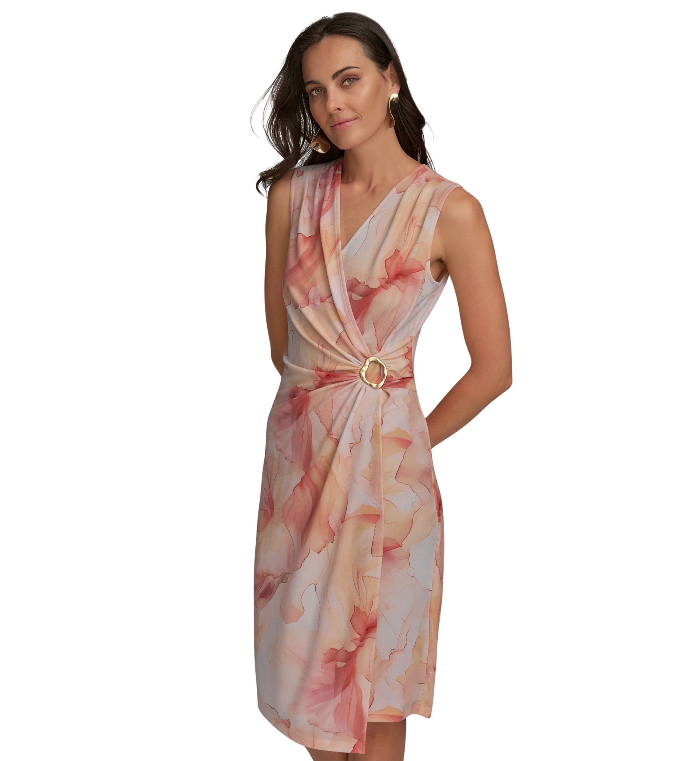 Womens Sleeveless Hardware Floral Dress 