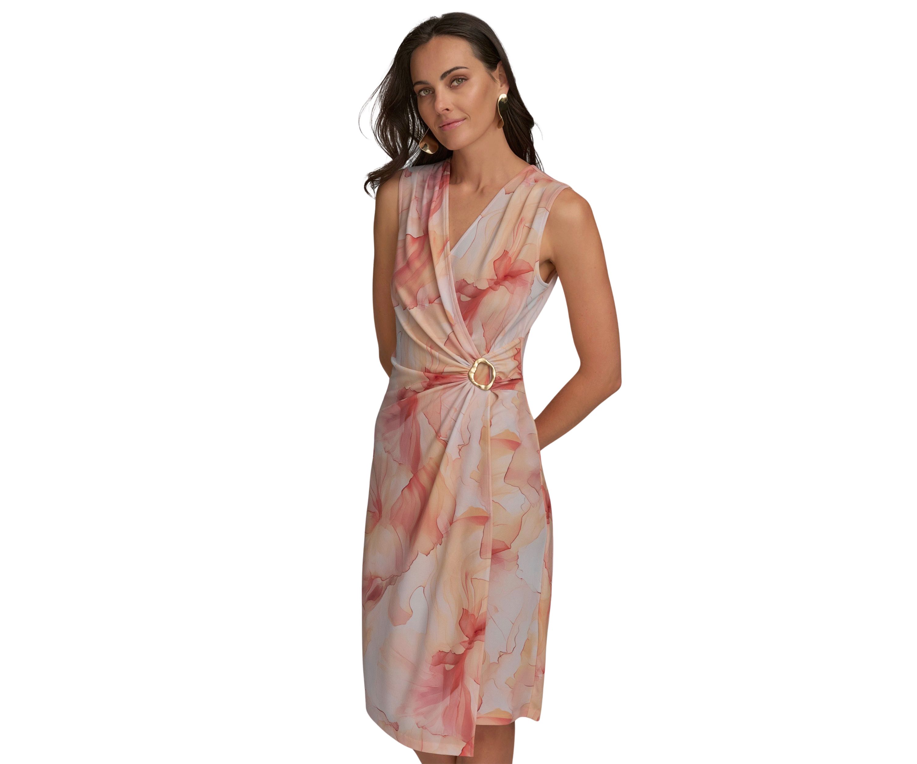 Womens Sleeveless Hardware Floral Dress 