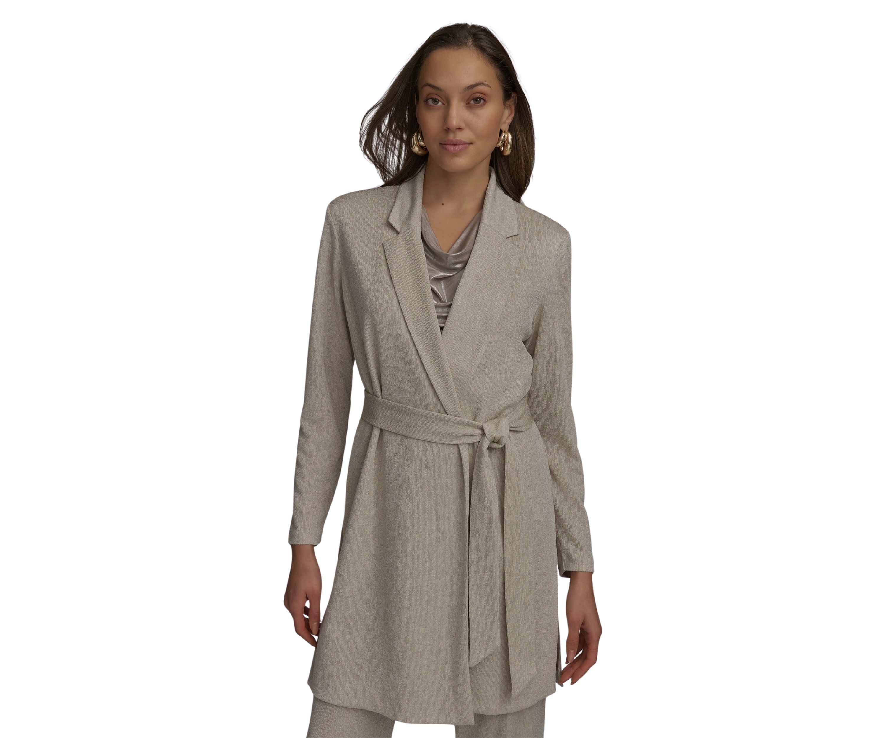 Womens Long Sleeve Notch Collar Tie Waist Cardigan