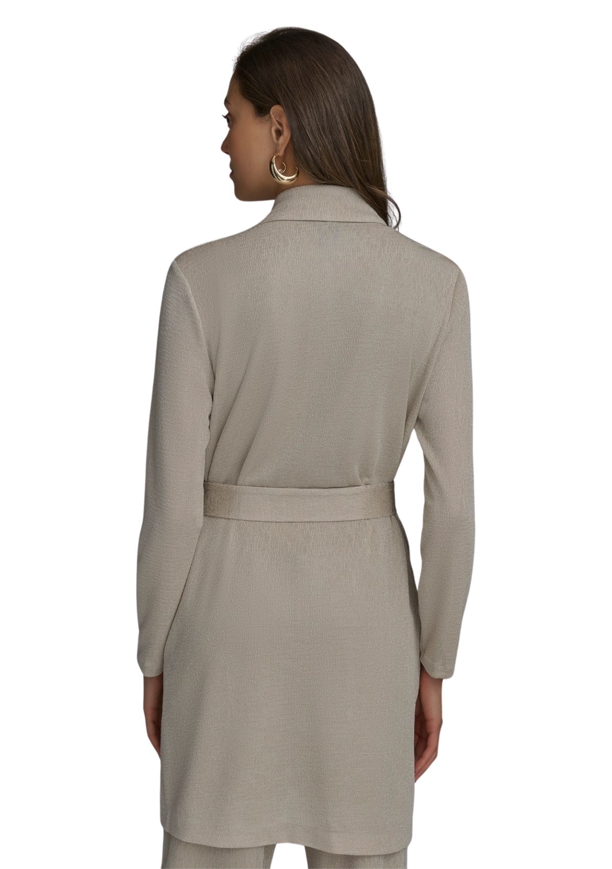 Womens Long Sleeve Notch Collar Tie Waist Cardigan