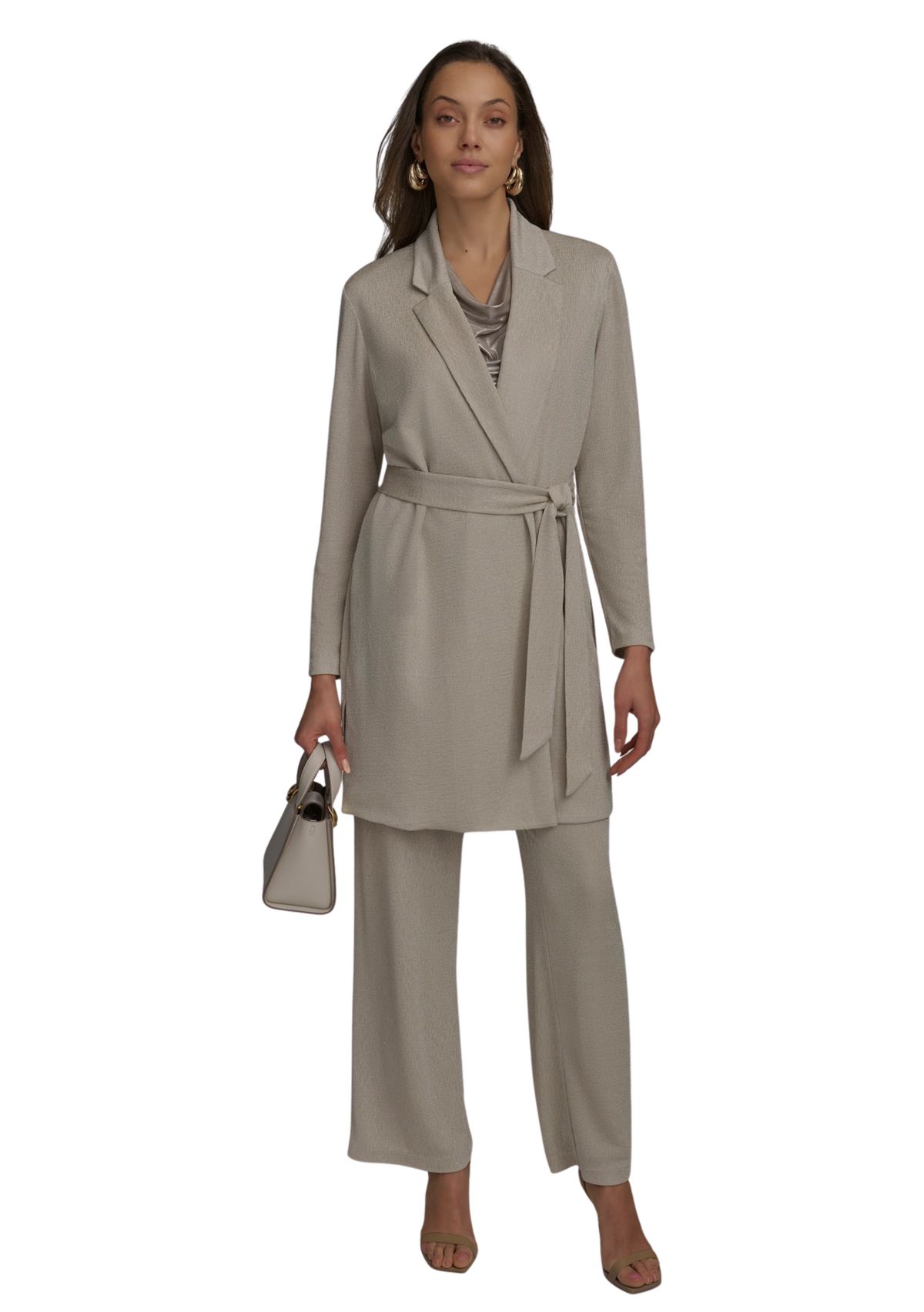 Womens Long Sleeve Notch Collar Tie Waist Cardigan