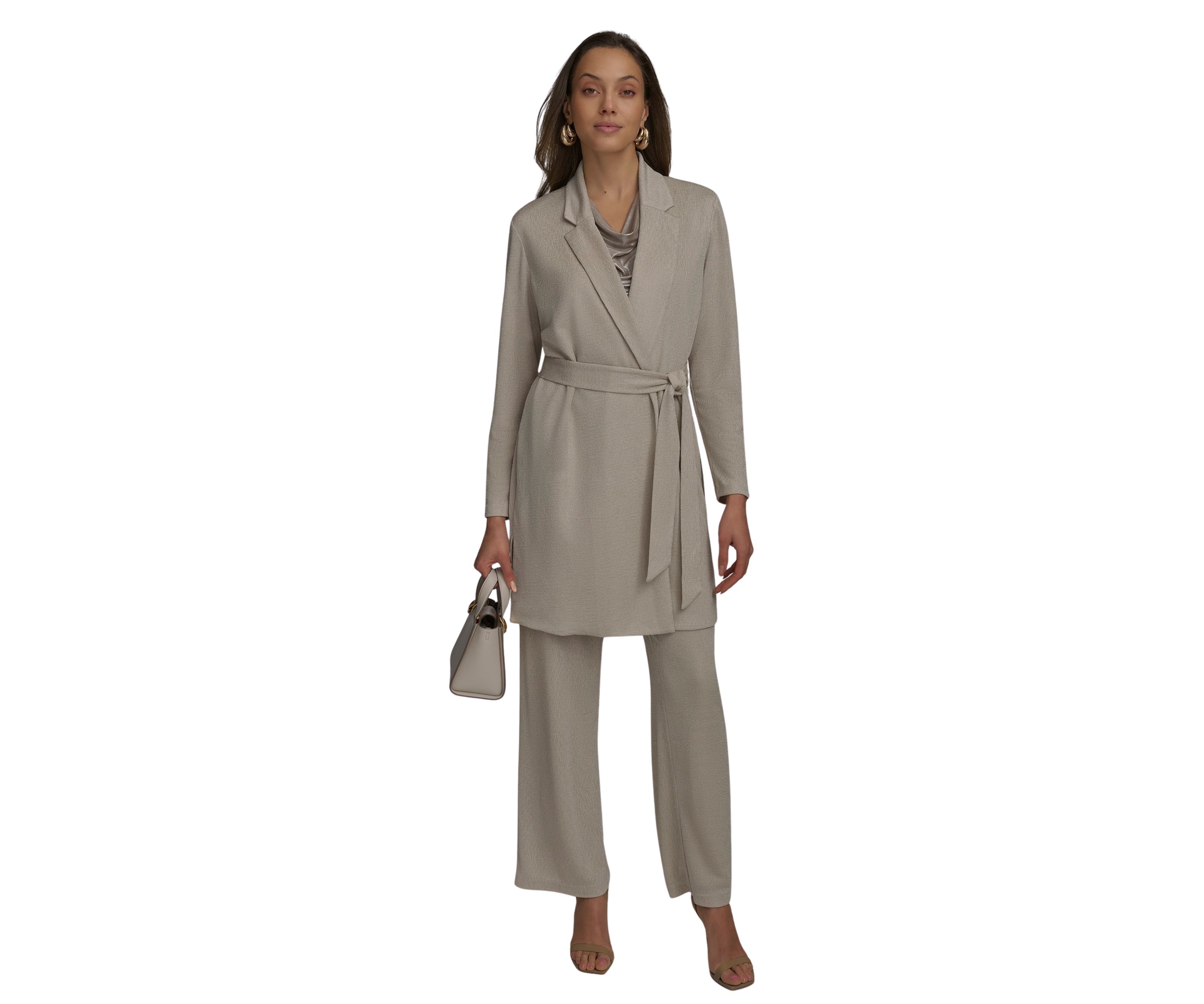 Womens Long Sleeve Notch Collar Tie Waist Cardigan