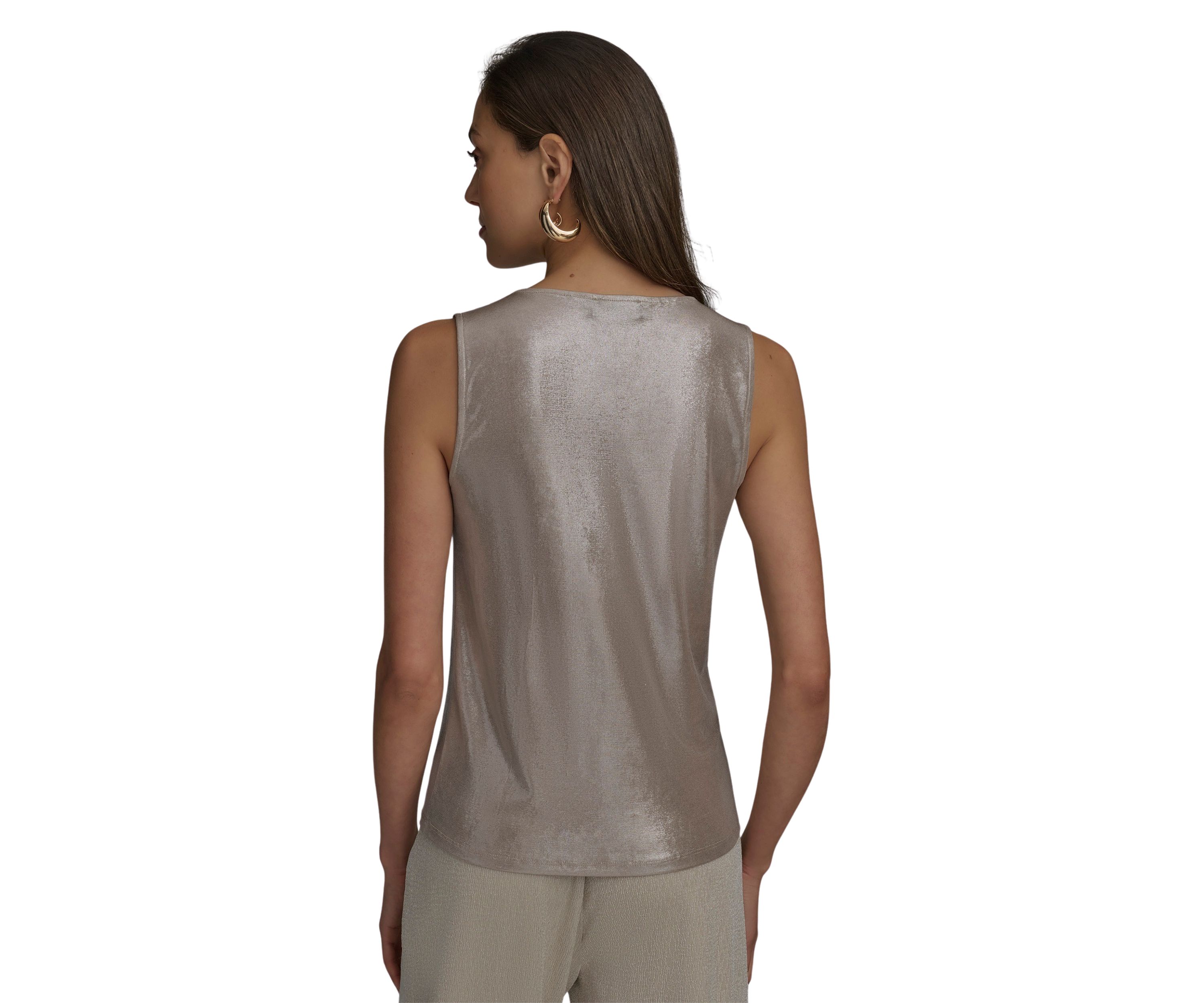 Womens Sleeveless Foil Cowl Neck Blouse