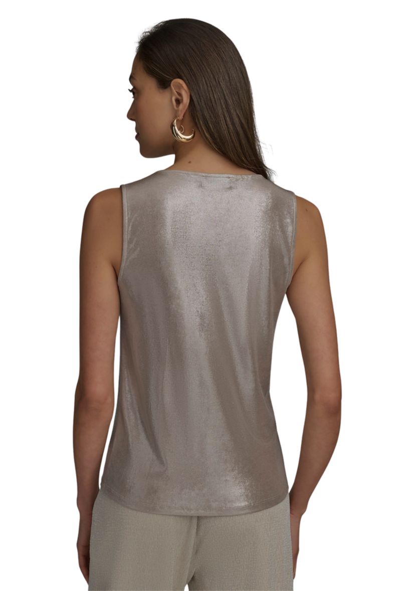 Womens Sleeveless Foil Cowl Neck Blouse