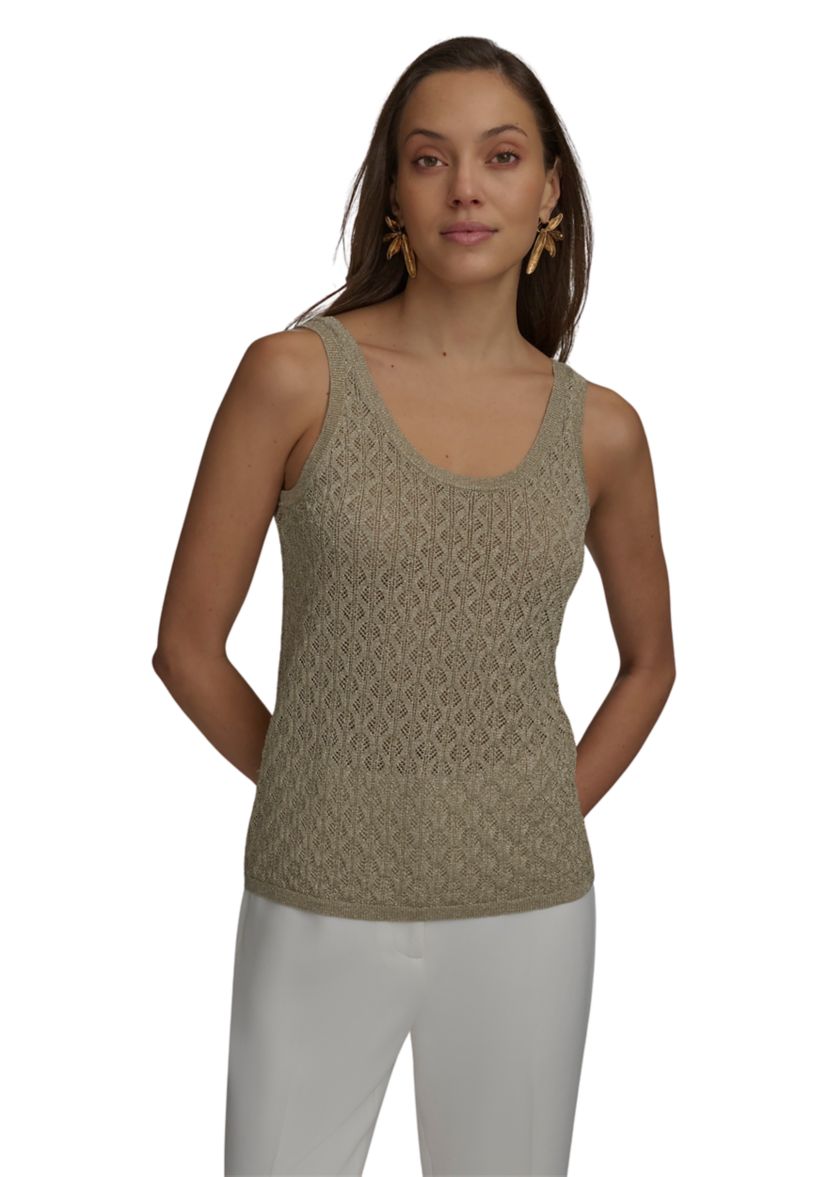 Womens Sleeveless Textured Metallic Sweater Tank Top