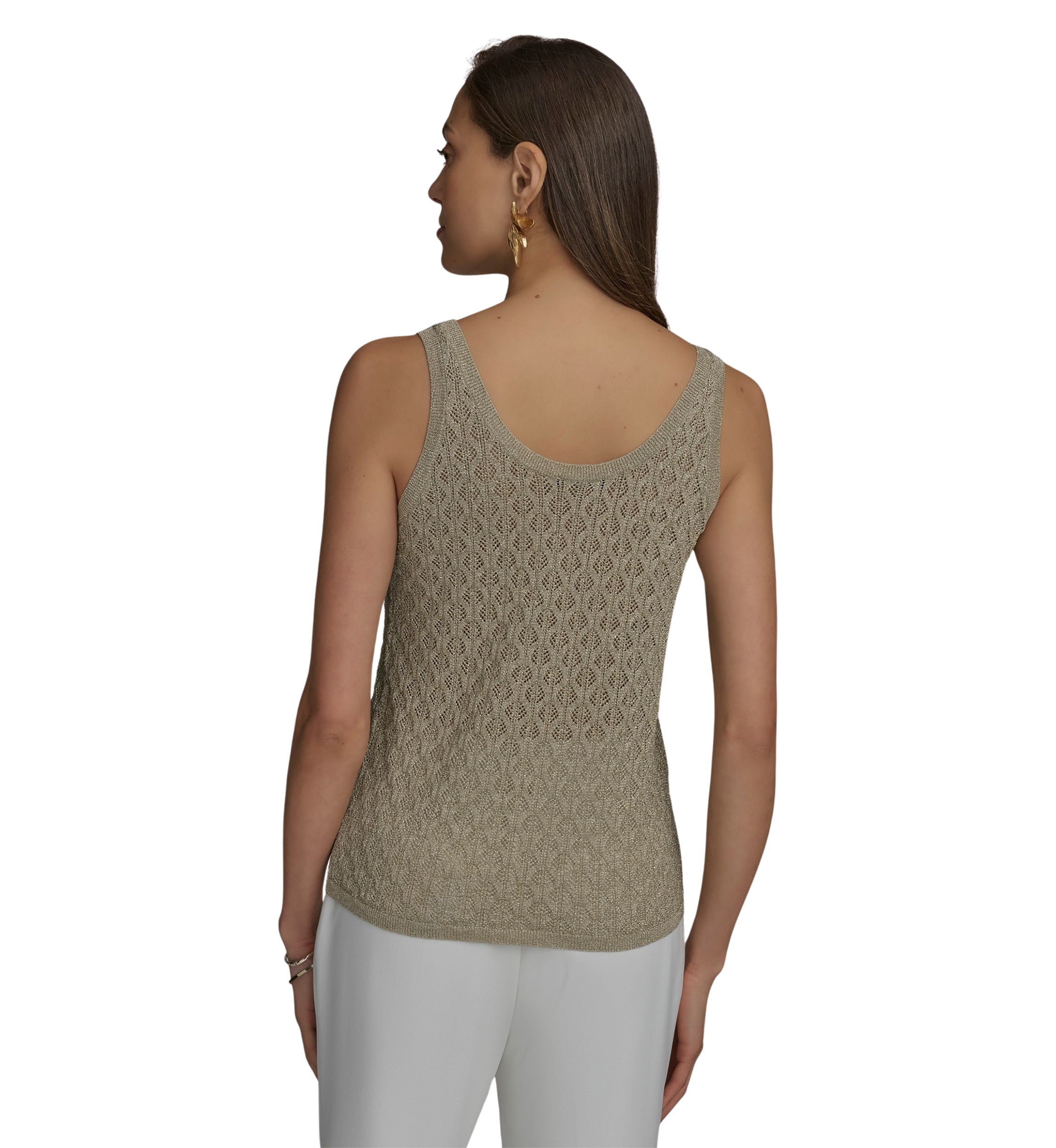 Womens Sleeveless Textured Metallic Sweater Tank Top